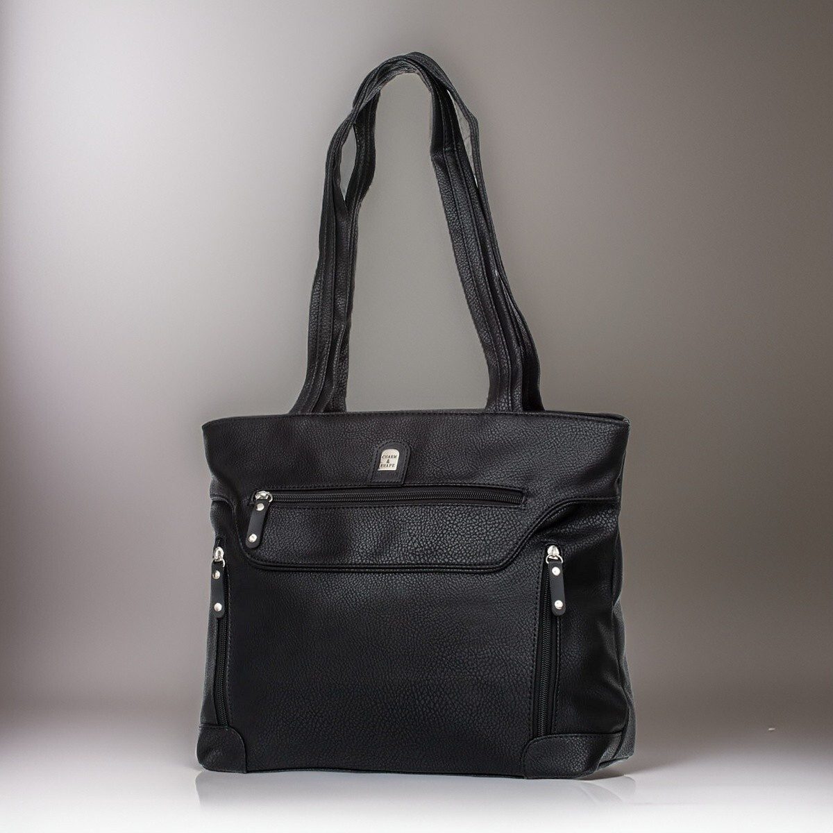 CHARM & SHAPE Handtasche Damen Schultertasche Schwarz Kunstleder A4 Mittel City (Charm & Shape Schultertasche Damen Mittel Kunstleder Schwarz Elegant, Damen Schultertasche Mittel Kunstleder Schwarz A4-tauglich), Außenfächer, Innenfächer, Trennwand, abnehmbarer Gurt, wasserabweisend