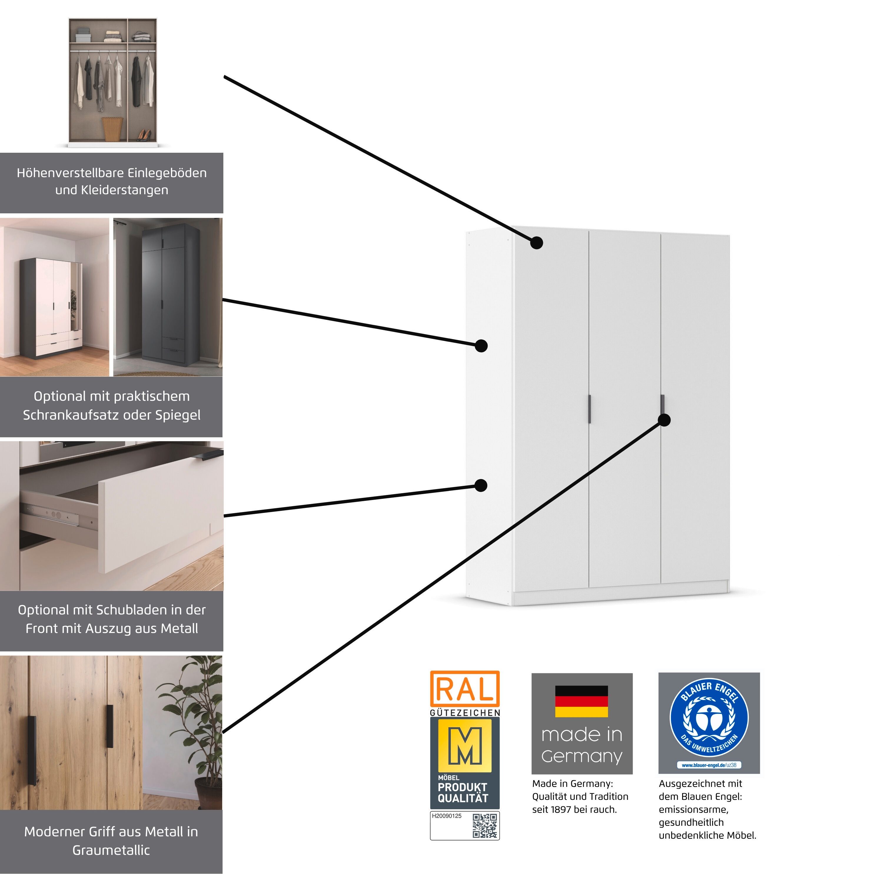 rauch Kleiderschrank Drehtürenschrank Schrank Garderobe Ankleide Schlafzimmer LAGOA (3 verschiedene Ausstattungen BASIC/CLASSIC/PREMIUM (inkl. SOFT-CLOSE) geräu – Bild 5 von 5