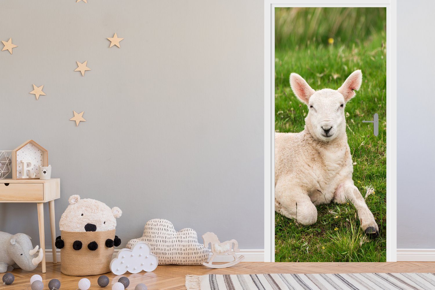 MuchoWow Türtapete Schafe (1 cm St), Lamm, Tiere - Türaufkleber, für Matt, bedruckt, Tür, - Fototapete 75x205