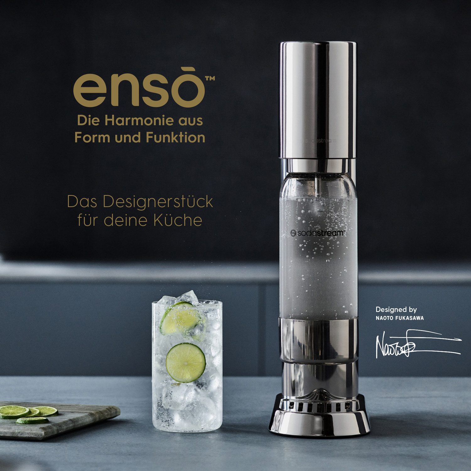 SodaStream Wassersprudler ENSO, metall, Standard Pack, inkl. 1x Kunststoffflasche 1 l + 1x QC, (Set, 3-tlg)