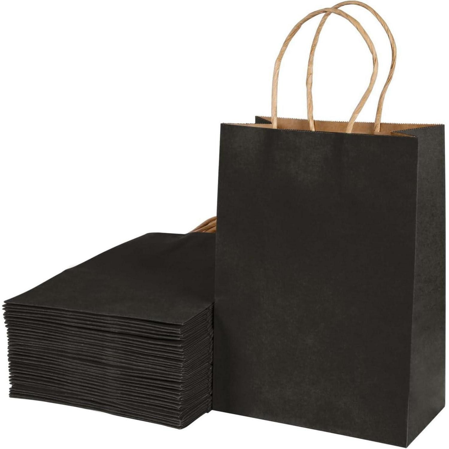 LuxusKollektion Geschenktüten Papiertüten Kraftpapier Henkel 21x15x8cm 40er Schwarz-21x15x8cm-40pcs, (40St)