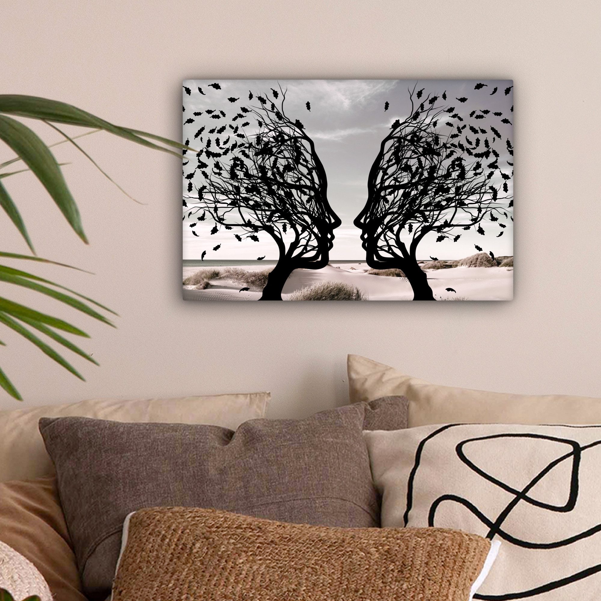 OneMillionCanvasses® Leinwandbild Bäume - Gesicht - Blätter - Moderne Kunst günstig online kaufen