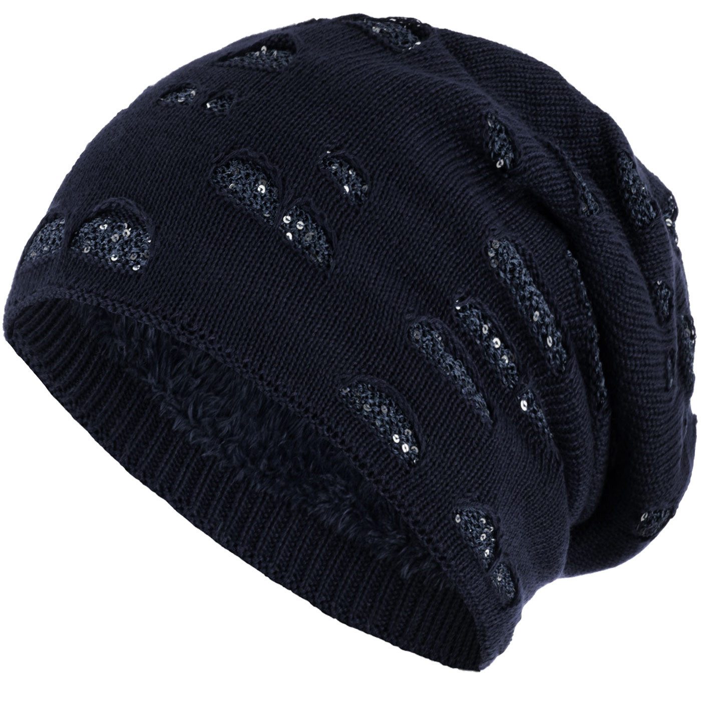 compagno Strickmütze (1-St) Damen Wintermütze mit Pailletten Warm gefüttert Beanie Mütze Haube