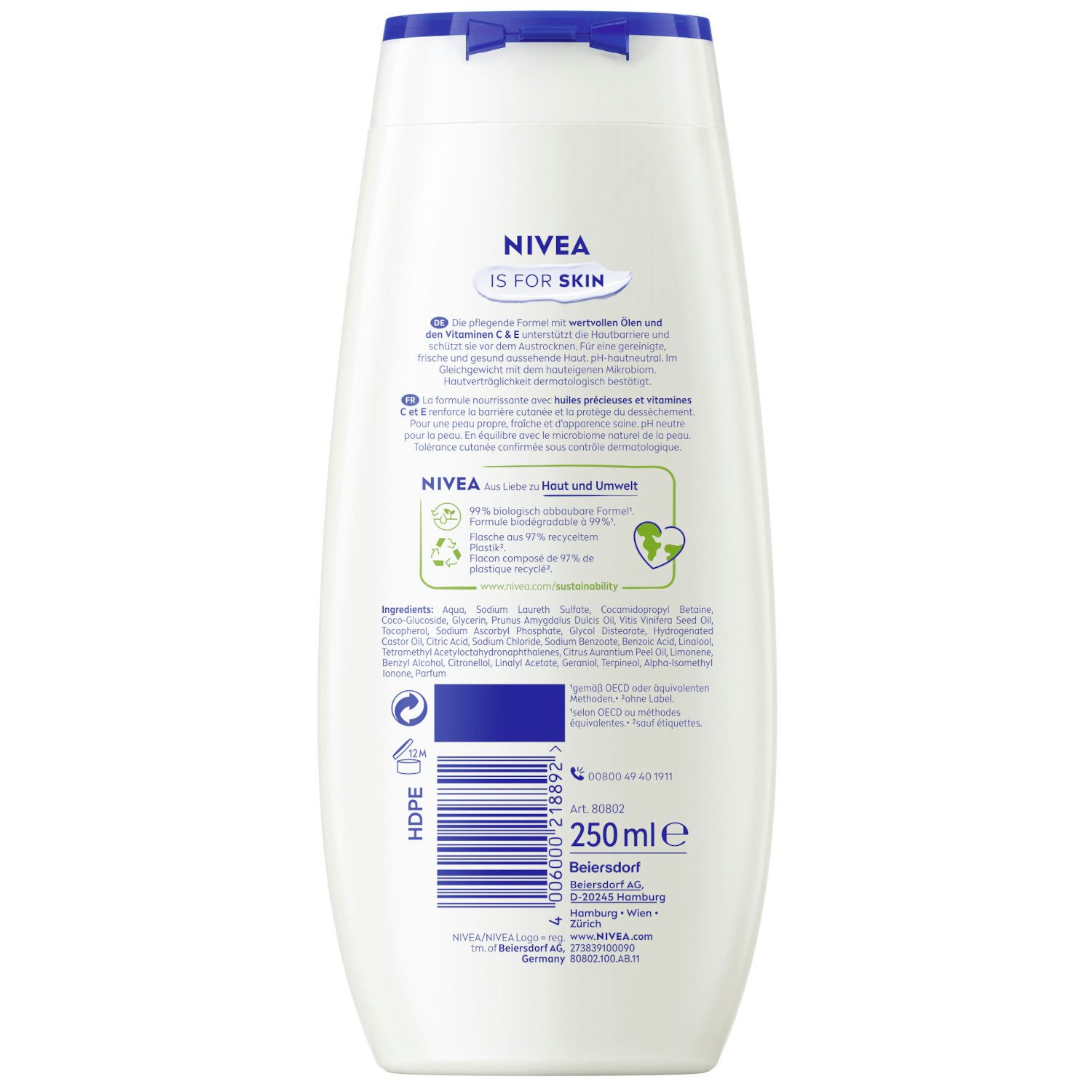 Nivea Duschcreme Creme Soft & Mandelöl Pflegedusche 6 x 250ml, 6-tlg., mit Vitamin C und E, wertvollen Ölen und Mandelöl