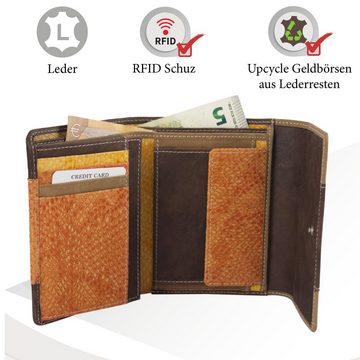 Sunsa Geldbörse echt Leder Geldbörse Damen Geldbeutel Portemonnaie große Brieftasche, echt Leder, aus recycelten Lederresten, mit RFID-Schutz, Unisex
