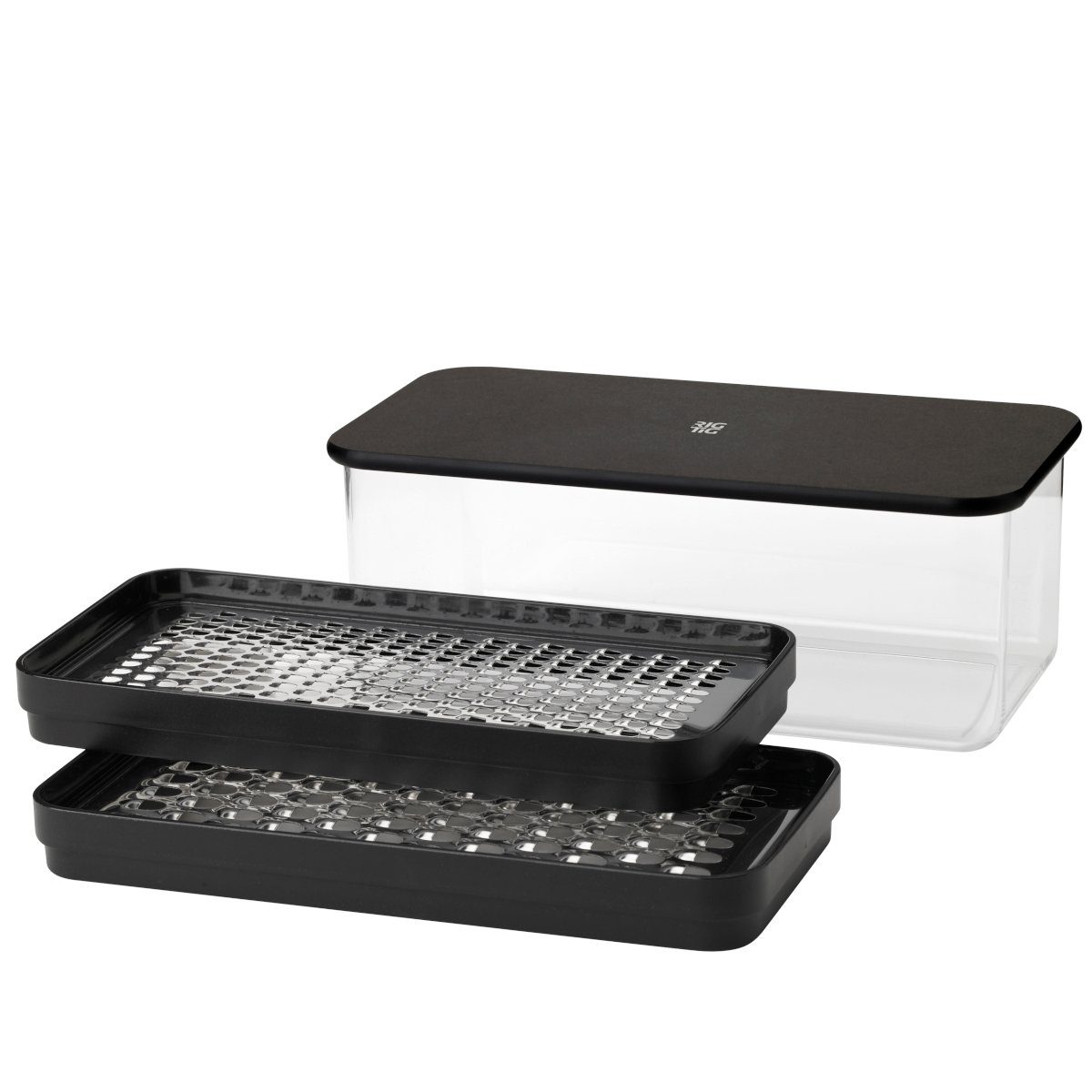 Stelton Küchenreibe RIG-TIG Reibe mit Behälter GRATE-IT, Edelstahl, Kunststoff (lebensmittelsicher), Faserholz, Zwei Reibeflächen (grob und fein) ca. 15x9cm