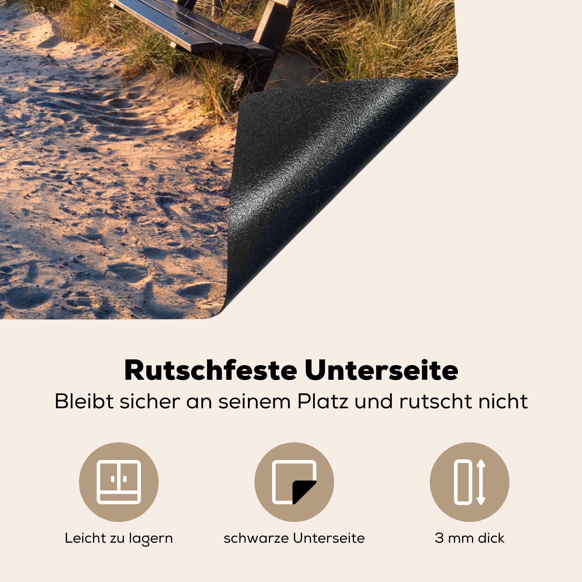 MuchoWow Herdblende-/Abdeckplatte Sonnenuntergang - - Induktionskochfeld Schutz 81x52 die Strand cm, - - Bank, Düne für Vinyl, (1 küche, Ceranfeldabdeckung tlg), Gras