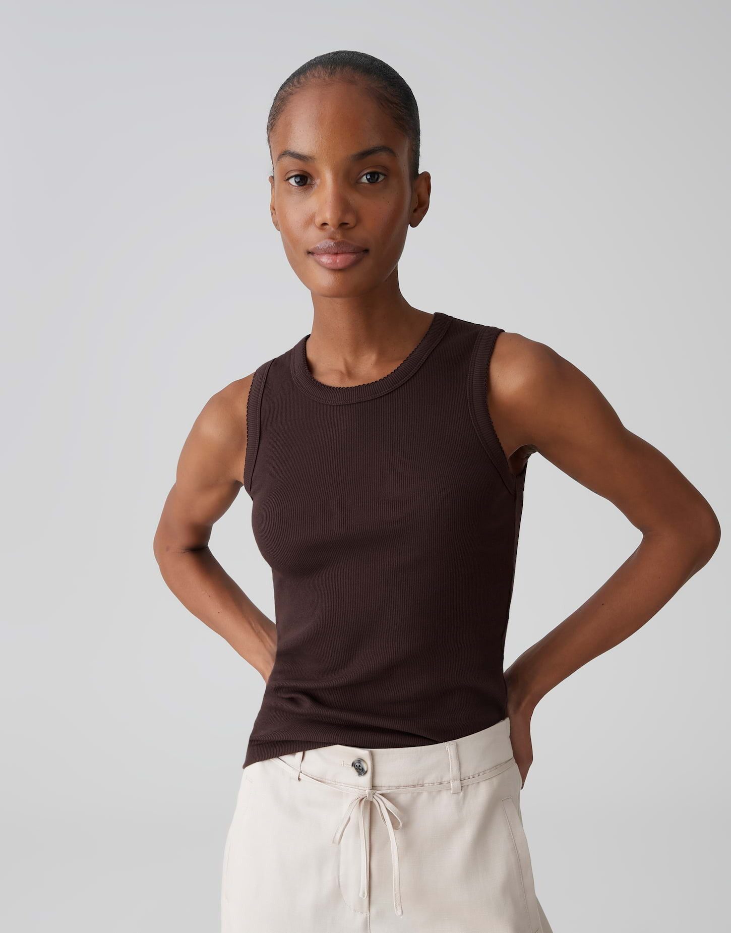 OPUS Tanktop Tanktop mit femininer Spitzenborte Schmale Passform, bogenförm günstig online kaufen