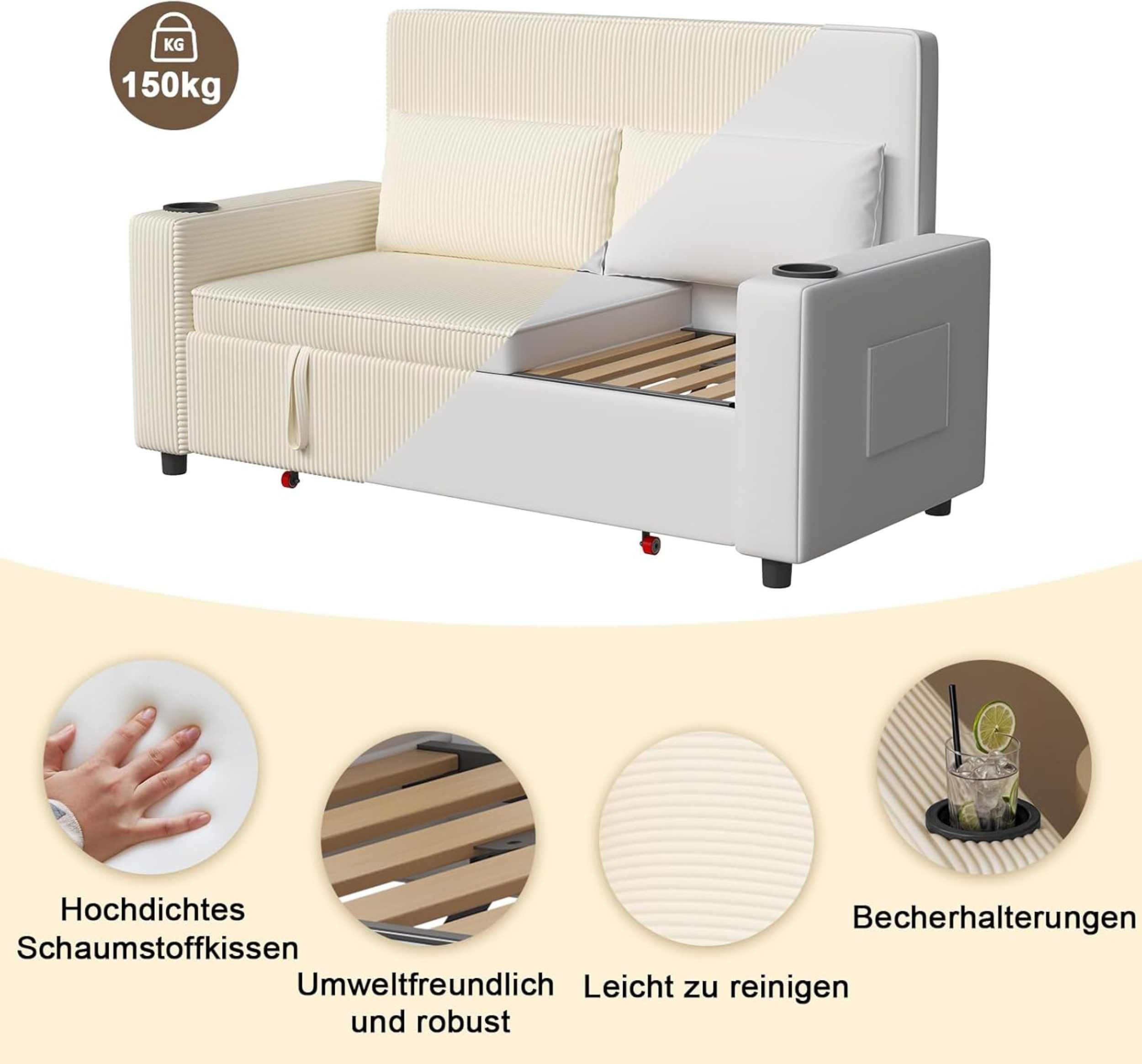 GUNJI Sofa Mit Bettfunktion, mit ausziehbarer günstig online kaufen