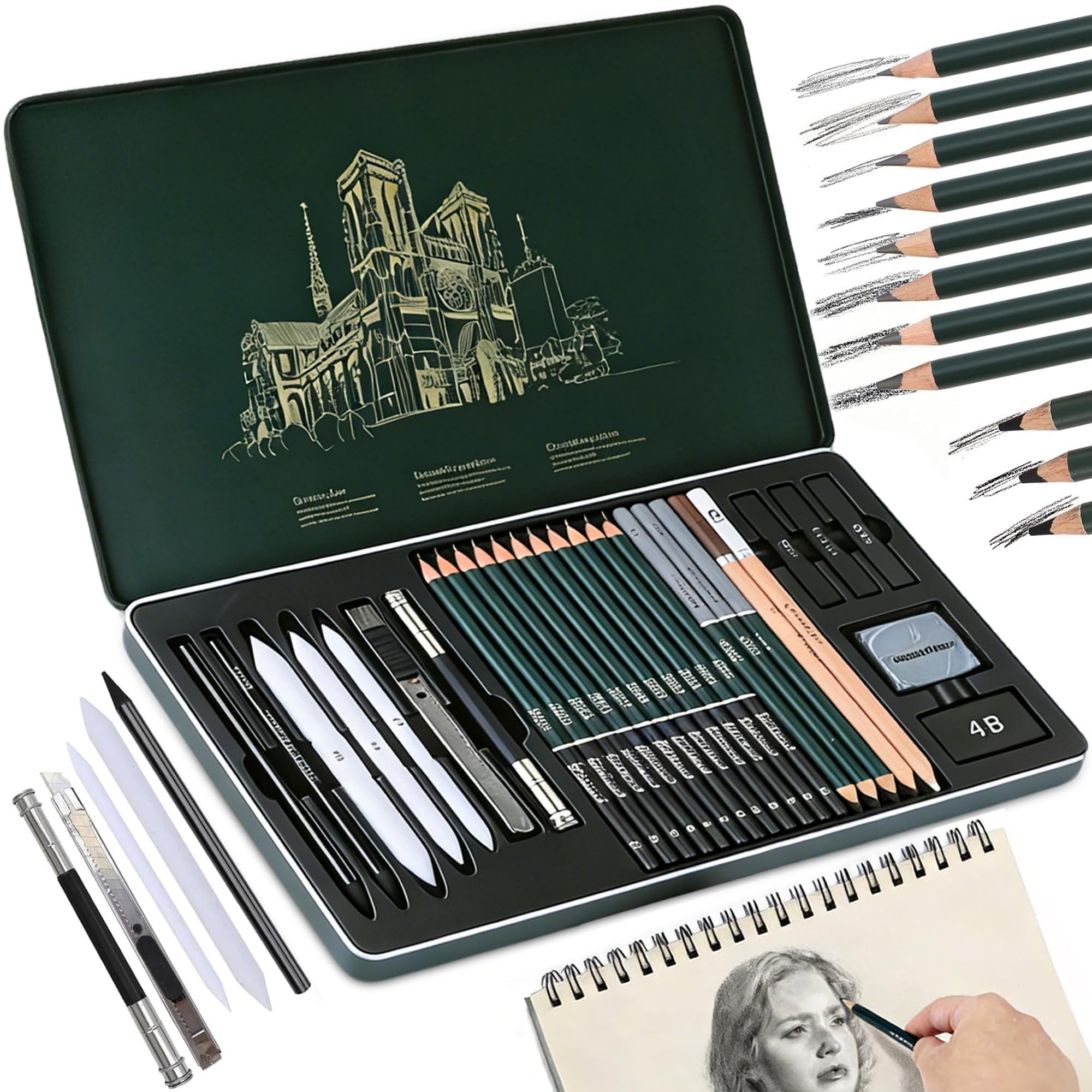 FOUORTUNATE-BEE Druckbleistift 27tlg Zeichenstift Set Skizzierstifte Graphit und Kohlestifte, Für Skizzen Zeichnen Kunstschule Studium und kreative Projekte