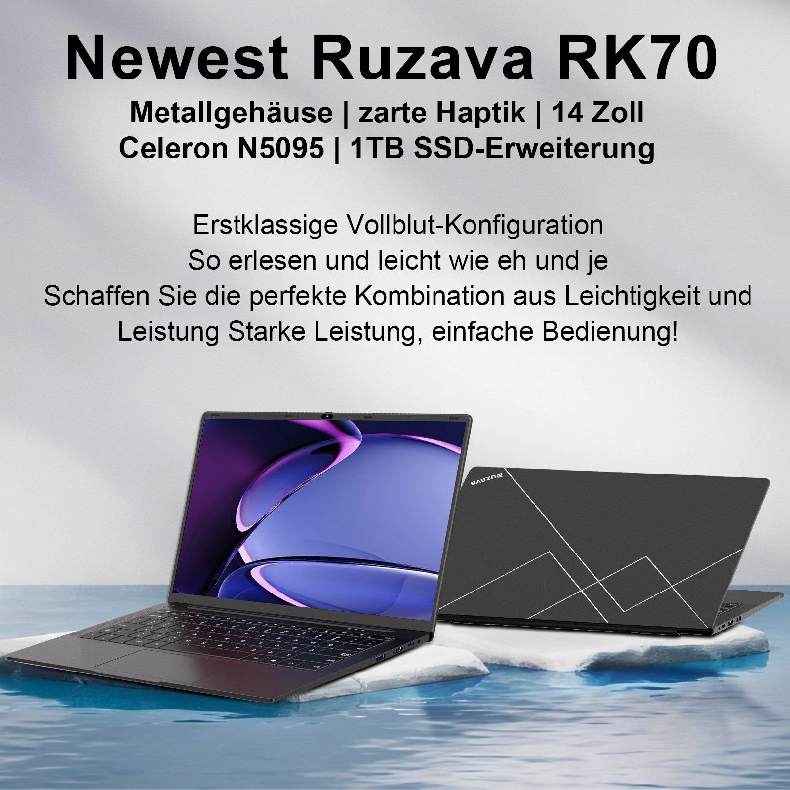 bvate 2026 14-Zoll-Laptop-Computer, 8 GB DDR4, Quad-Core N5095 CPU Notebook Notebook (OTHER, N5095, 8 GB, 256 GB SSD, 180° Drehung/Low Blue Light-Zertifizierung/Deutsche Tastaturaufkleber)