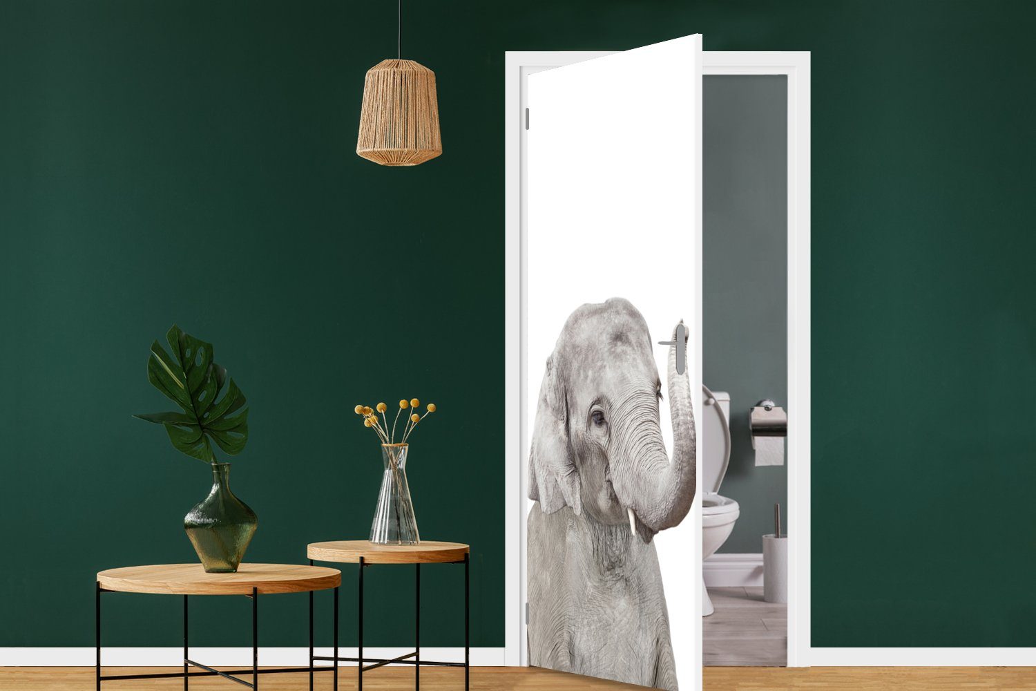 Fototapete (1 Tür, bedruckt, - cm - Türaufkleber, St), Natur, Tiere MuchoWow Elefant 75x205 für Matt, Grau Türtapete -