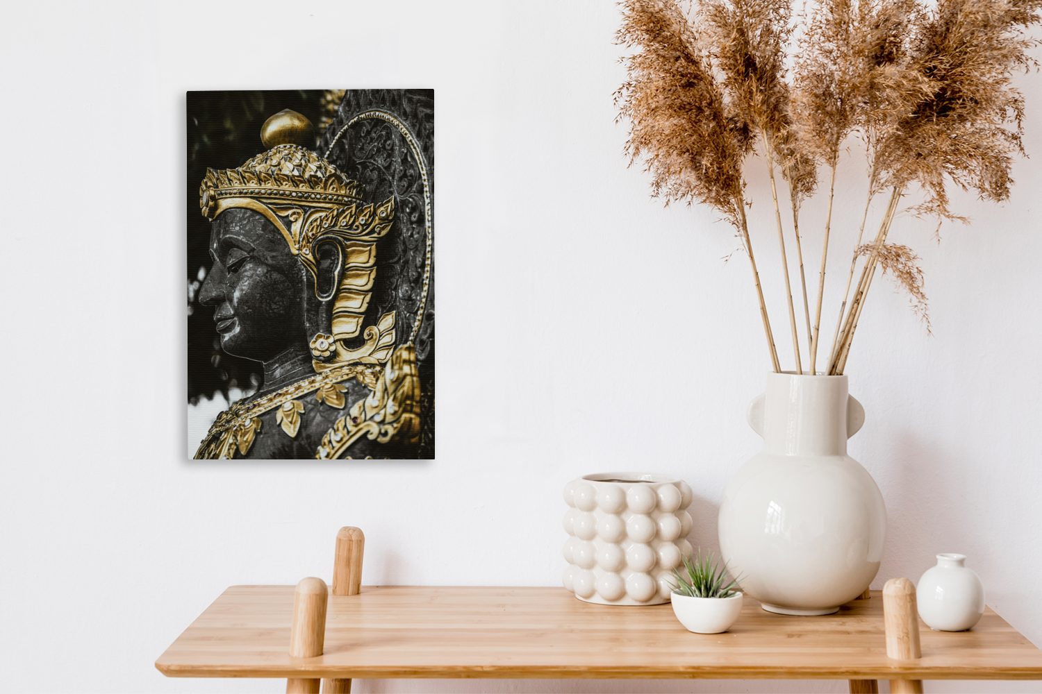 Gemälde, Leinwandbild Buddha 20x30 bespannt Leinwandbild Zackenaufhänger, fertig (1 - inkl. OneMillionCanvasses® Gesicht St), - Gold, cm