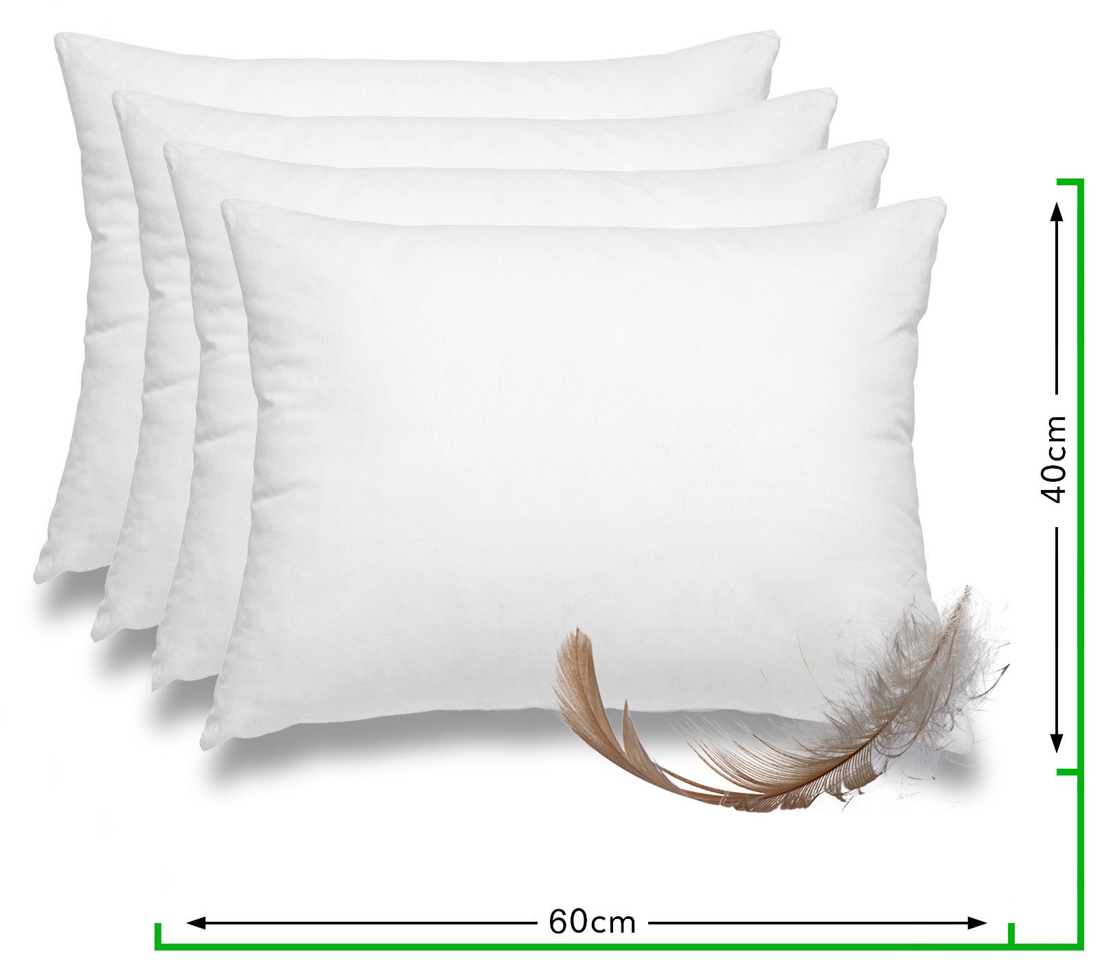 wometo Federkissen 4er Pack, 40x60 cm, Füllung: Federn, Bezug: Baumwolle, 4er Set, OEKO-TEX®, Kissenfüllung Bezug Baumwolle & 100% Federn