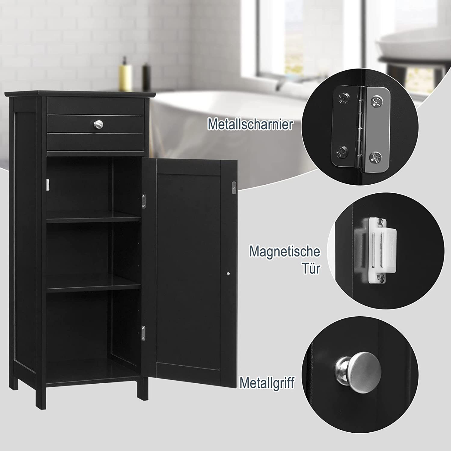 KOMFOTTEU Midischrank Badschrank Midischrank Badkommode mit Schublade, 30 x 35 x 87 cm – Bild 4 von 5