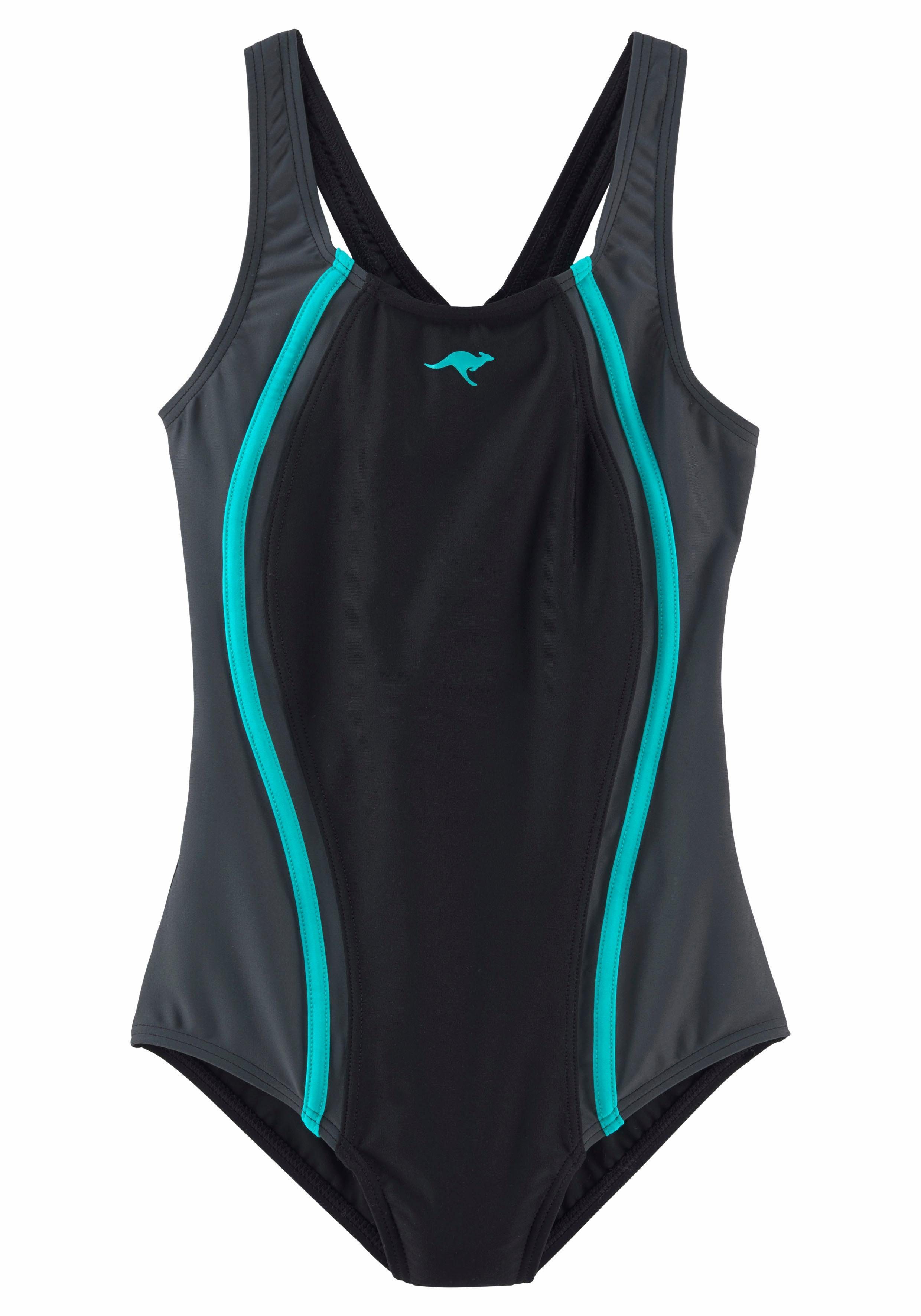 Kangaroos Badeanzug sportiver Stil, mit Kontrastnähten, Marken-Logo-Print