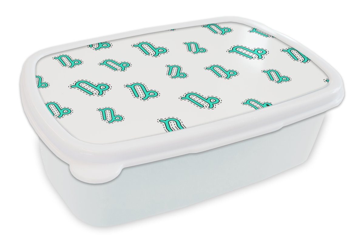 MuchoWow Lunchbox Steinbock - Gestaltung - Astrologie, Kunststoff, (2-tlg), Brotbox für Kinder und Erwachsene, Brotdose, für Jungs und Mädchen weiß