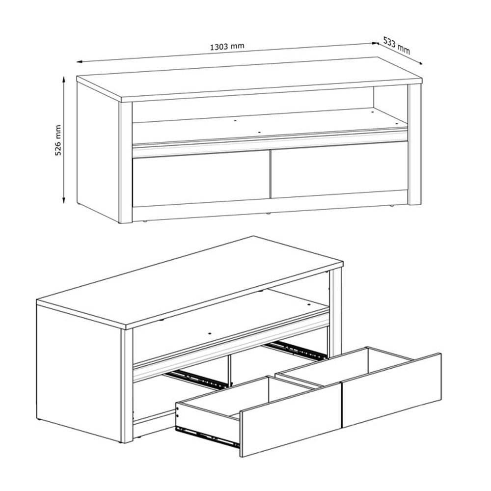 Feldmann-Wohnen Lowboard Montana (mit 2 Schubladen, 1 Ablagefläche, 1 St., moderne Optik, mit 2 Schubladen, 1 Ablagefläche), 130x53x52cm Eiche Lefkas mit 2 Schubladen
