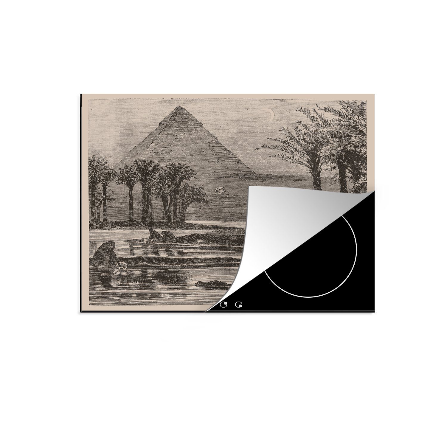 von MuchoWow Ceranfeldabdeckung Illustration Vinyl, Pyramiden Gizeh Arbeitsfläche tlg), nutzbar, 60x52 der cm, Mobile während (1 Herdblende-/Abdeckplatte Überschwemmung, der Eine