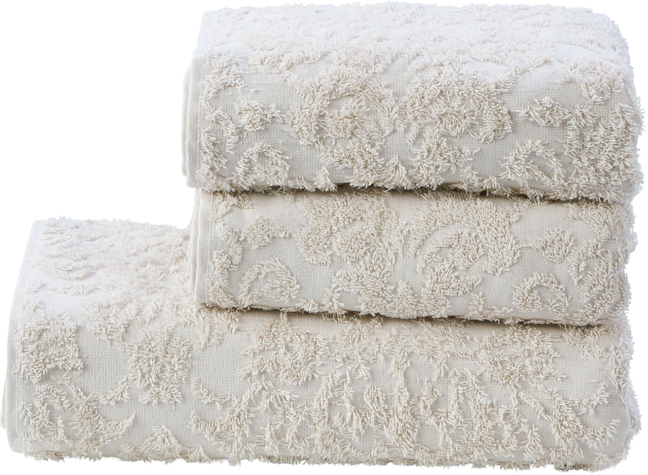 done.® Handtuch Set Provence Ornaments, Walkfrottier (Set, 3-St), Uni-Farben, Ornamente, mit Fransen
