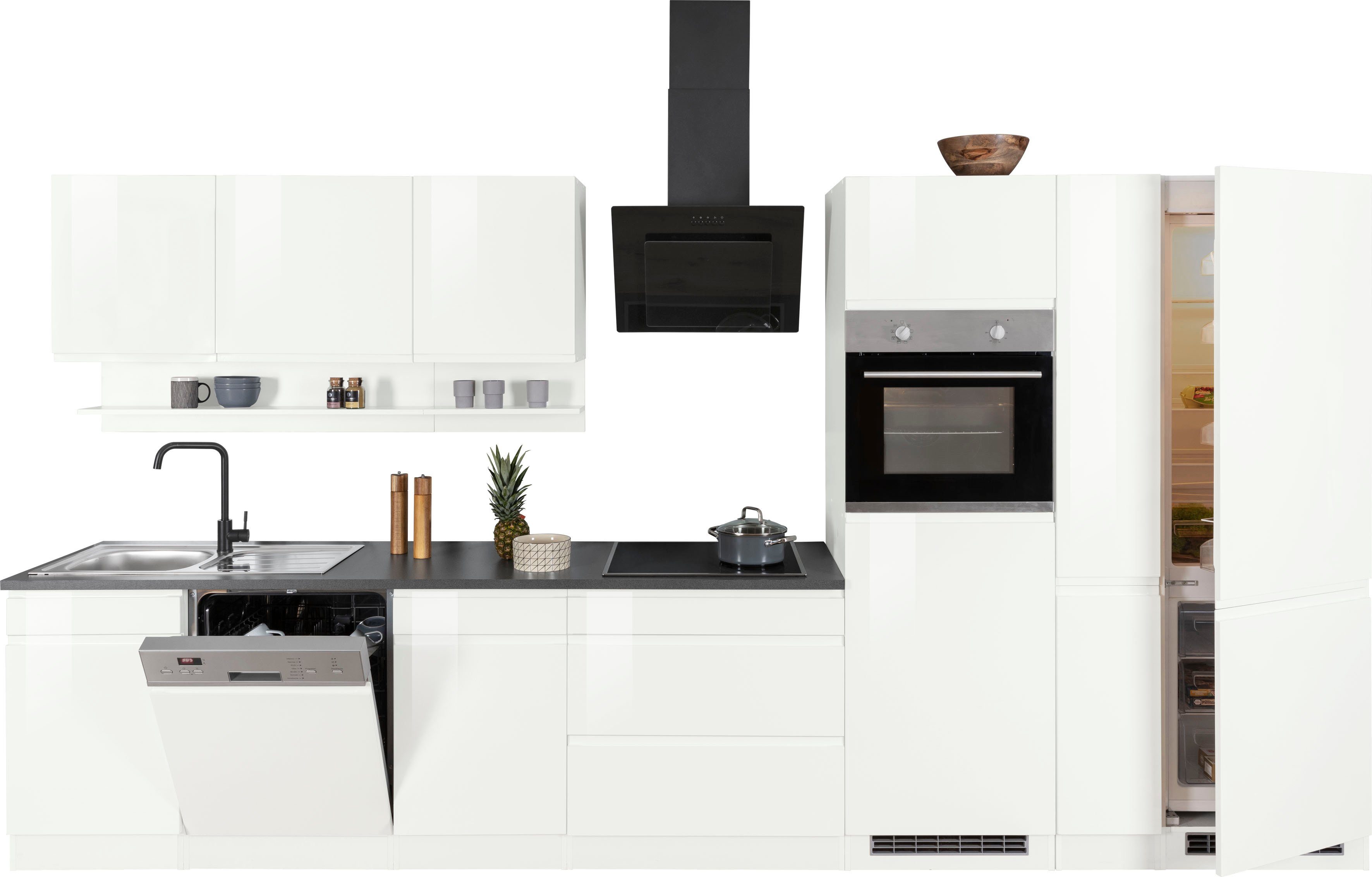 KOCHSTATION Küchenzeile KS-Virginia,neu in verbesserter Ausführung, Breite 390 cm, Soft-Close, mit Glaskeramik-oder Induktionskochfeld