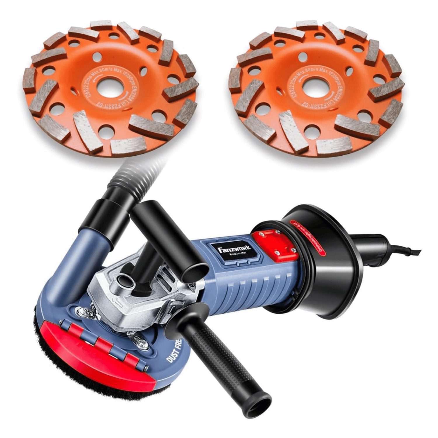 Winkelschleifer 1500W Betonschleifer Set mit 2x Schleiftöpfen & Absaughaube