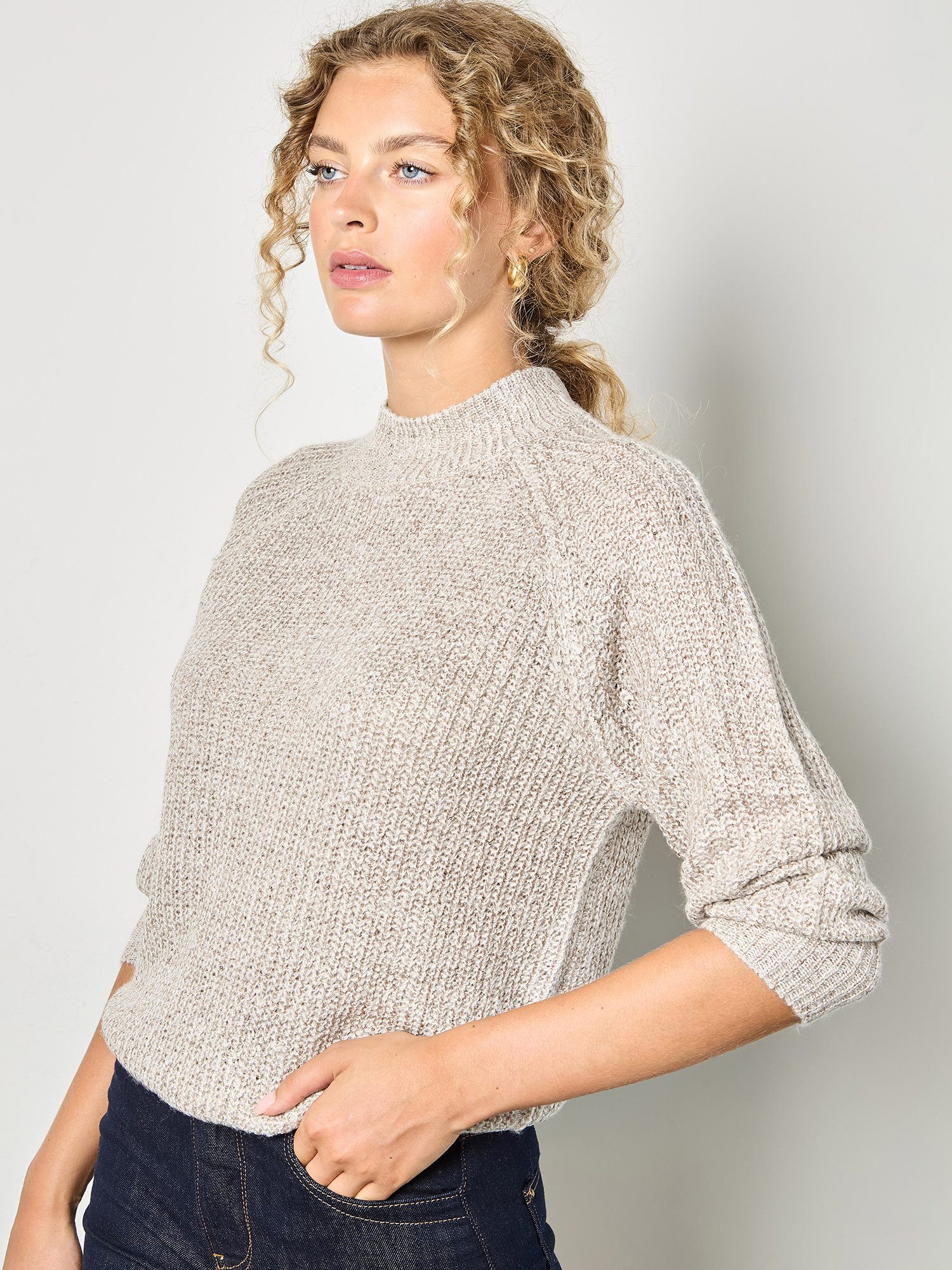 Apricot Strickpullover Strickpullover mit einzelnen Pailetten