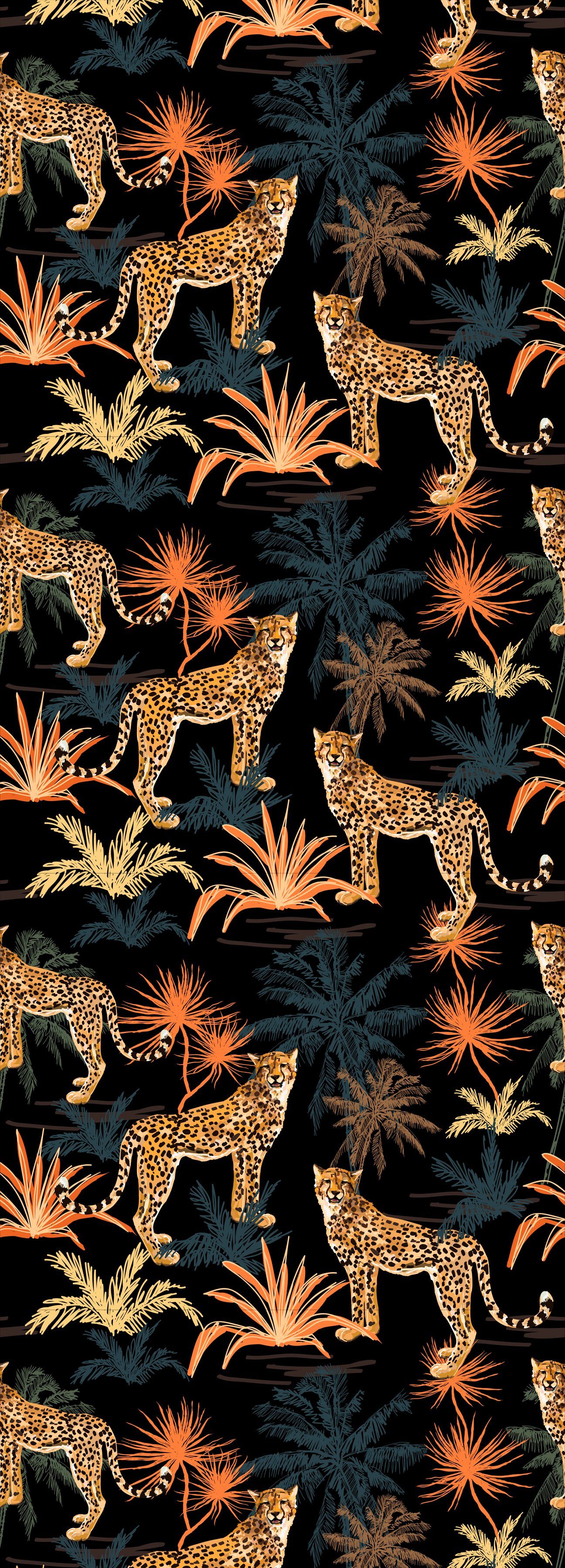 queence Vinyltapete Helene, glatt, Barock, Kunst, Motiv, Wald, animal print, bedruckt, natürlich, 90x250cm, selbstklebend, kinderleichte Anbringung, Sticker