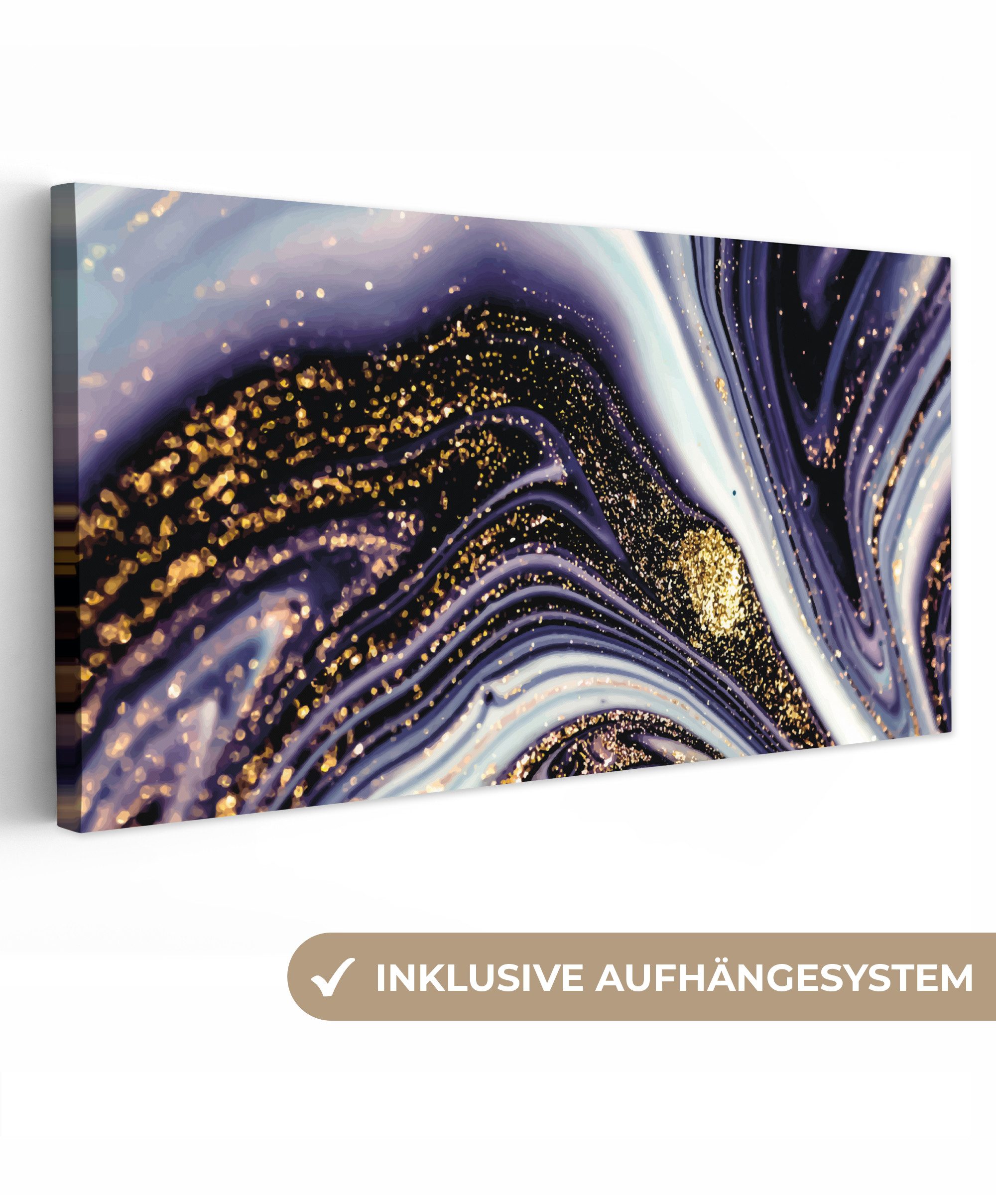OneMillionCanvasses® Leinwandbild Panorama Marmor - Lila günstig online kaufen