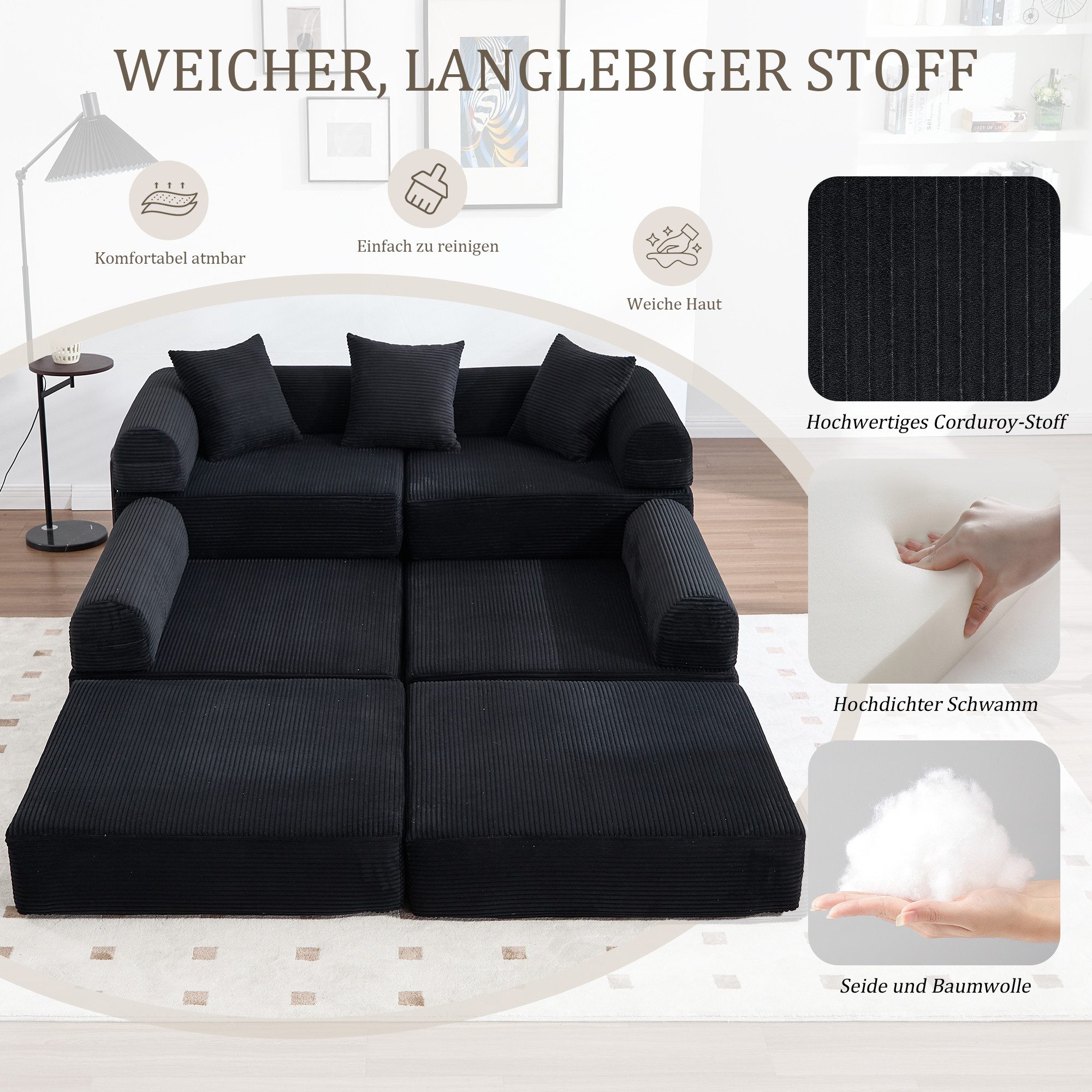 MODFU Sofa mit Stauraum und modularer Funktion, Loungesofa, individuell kombinierbare Module