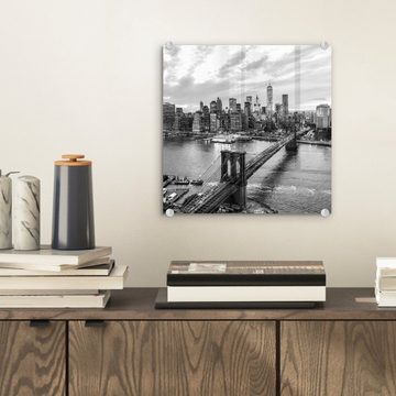 MuchoWow Acrylglasbild Luftaufnahme des Hudson in New York - schwarz-weiß, (1 St), Glasbilder - Bilder auf Glas Wandbild - Foto auf Glas - Wanddekoration