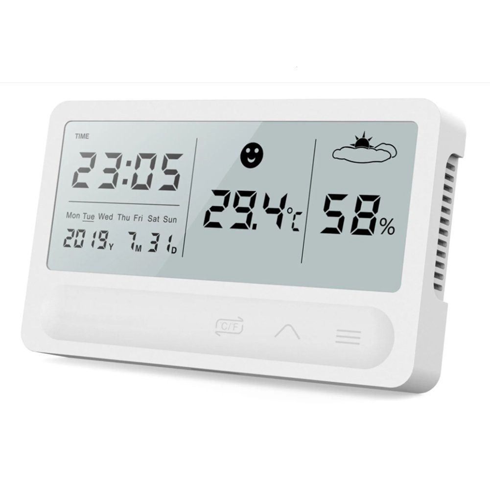 Bolwins Raumthermometer D84C Digital Date Uhr Thermometer Hygrometer LED Display Klimaanlage, Digitaluhr / Thermometer / Hygrometer 2-tlg., inkl. USB-Kabel, LED-Display, Anzeige von Datum & Uhrzeit