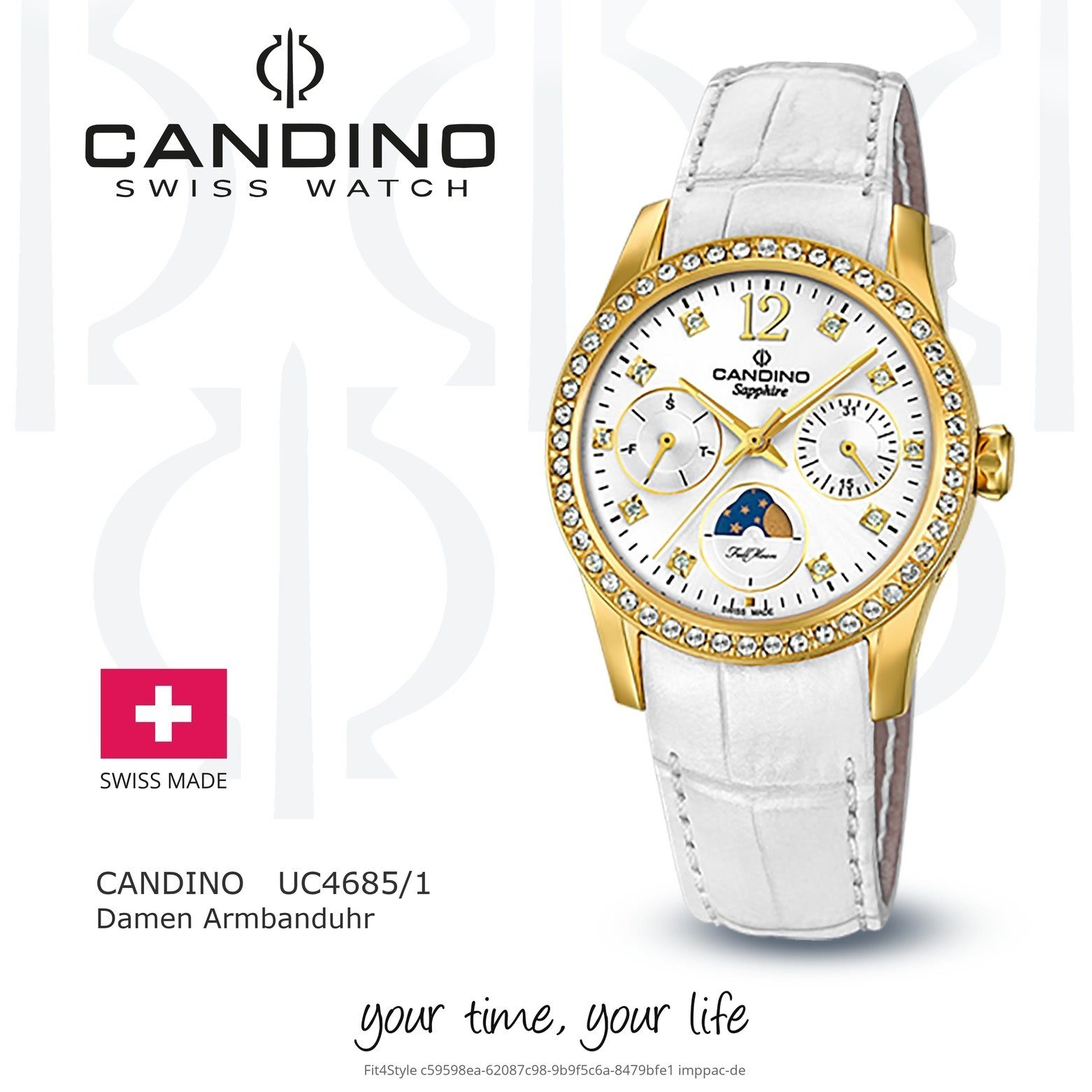 Edelstahlarmband rund, C4685/1, weiß Candino Candino Damen Classic Damenuhr Armbanduhr Quarzuhr