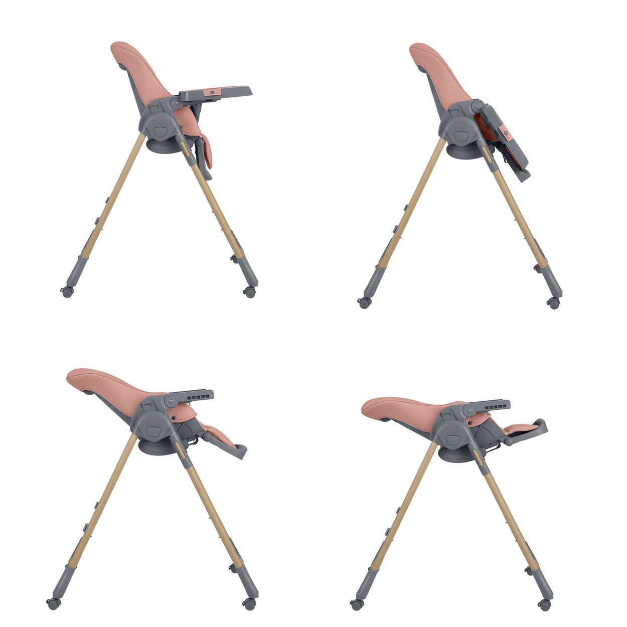Kikkaboo Kombihochstuhl Olive 2, höhenverstellbar, Räder, Ablagefach, klappbar, Sicherheitsgurt