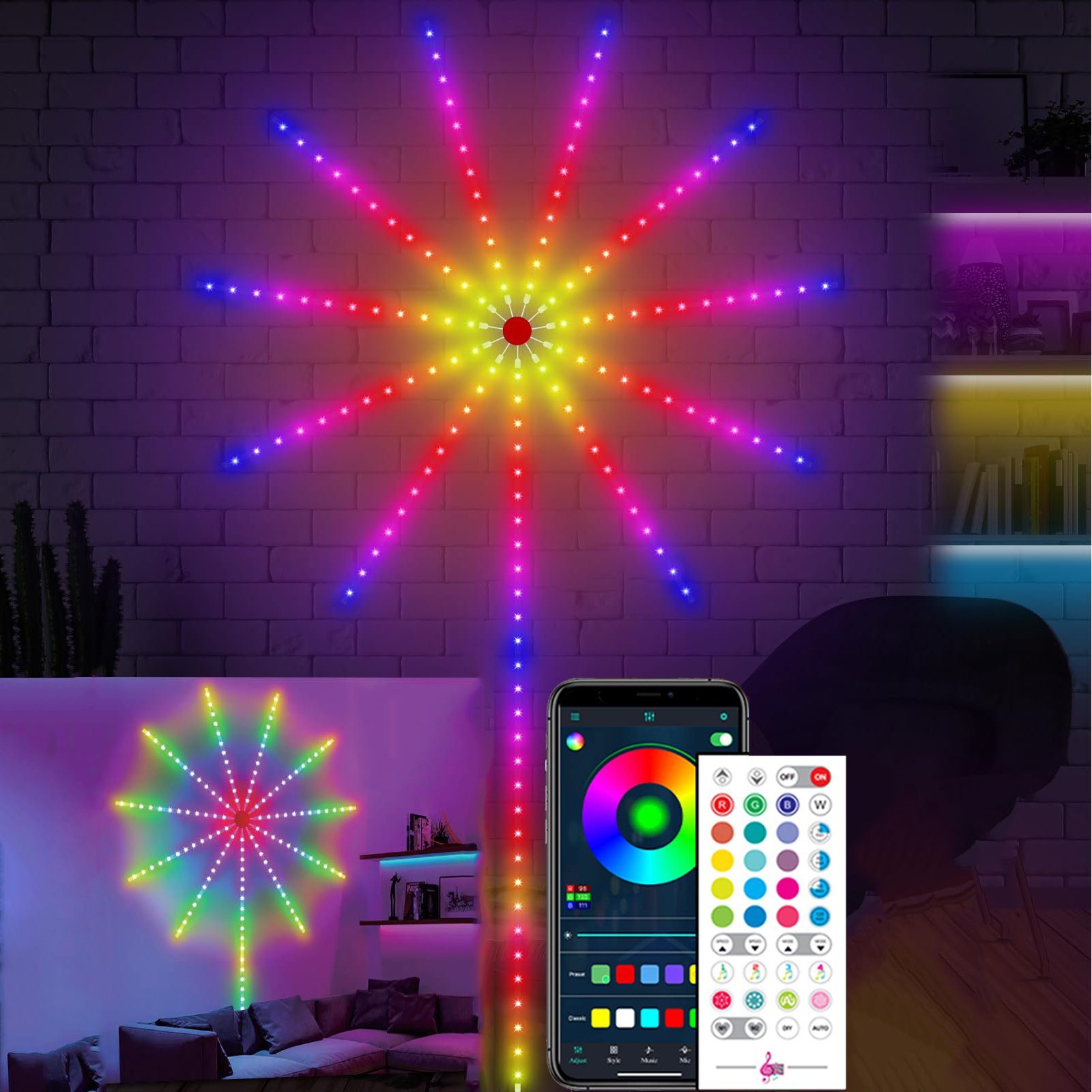 Bar für Spielzimmer LED RGB, Smart, Parties Musik-Sync, Stripe, Feuerwerk Beleuchtung, LED-Lichterkette Lichter, USB, Weihnachts Sunicol Timer Streifen Fernbedienung,
