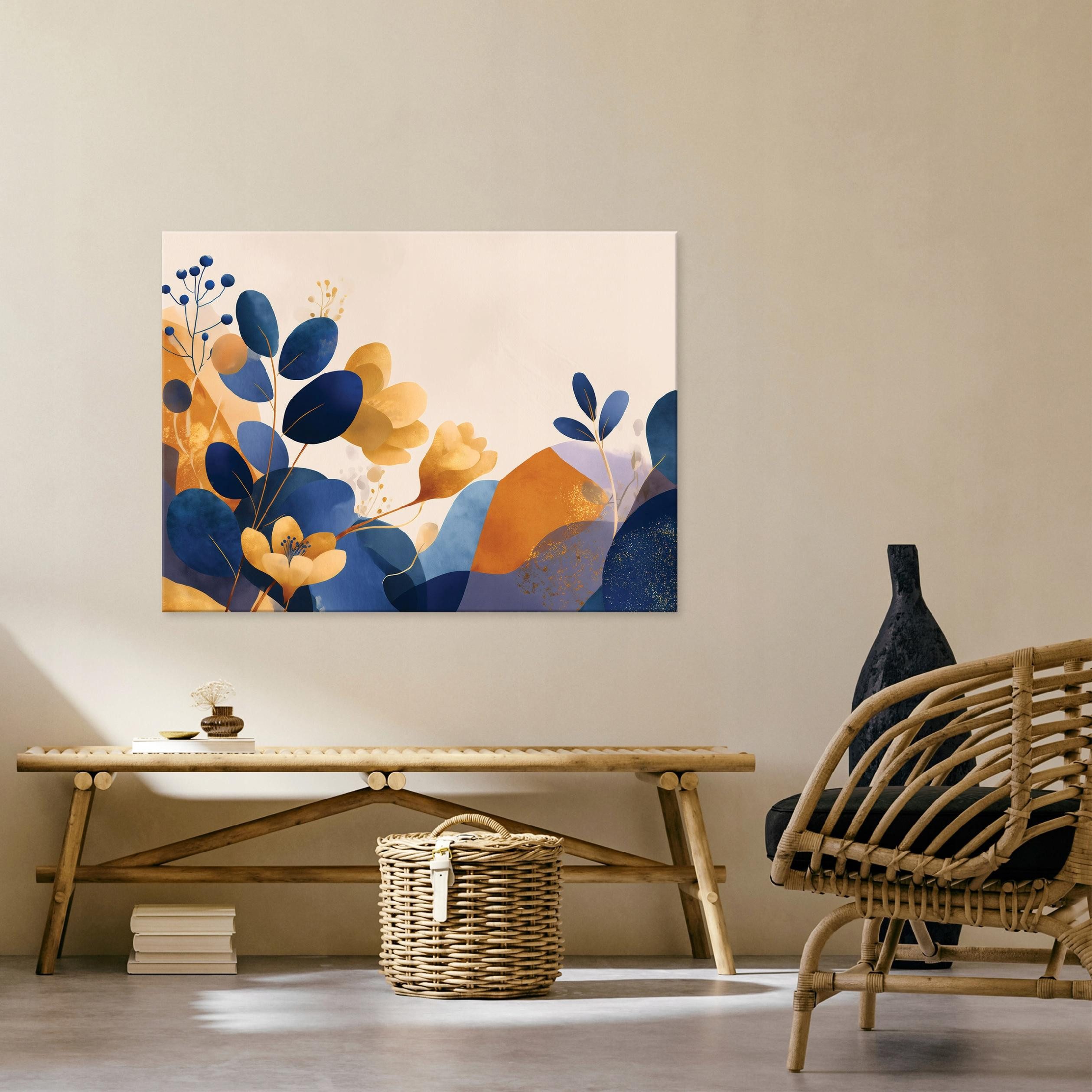 Wallarena Leinwandbild Abstrakt Blätter - Blau - Modern - Wohnzimmer, Abstrakt, 40x30x2cm