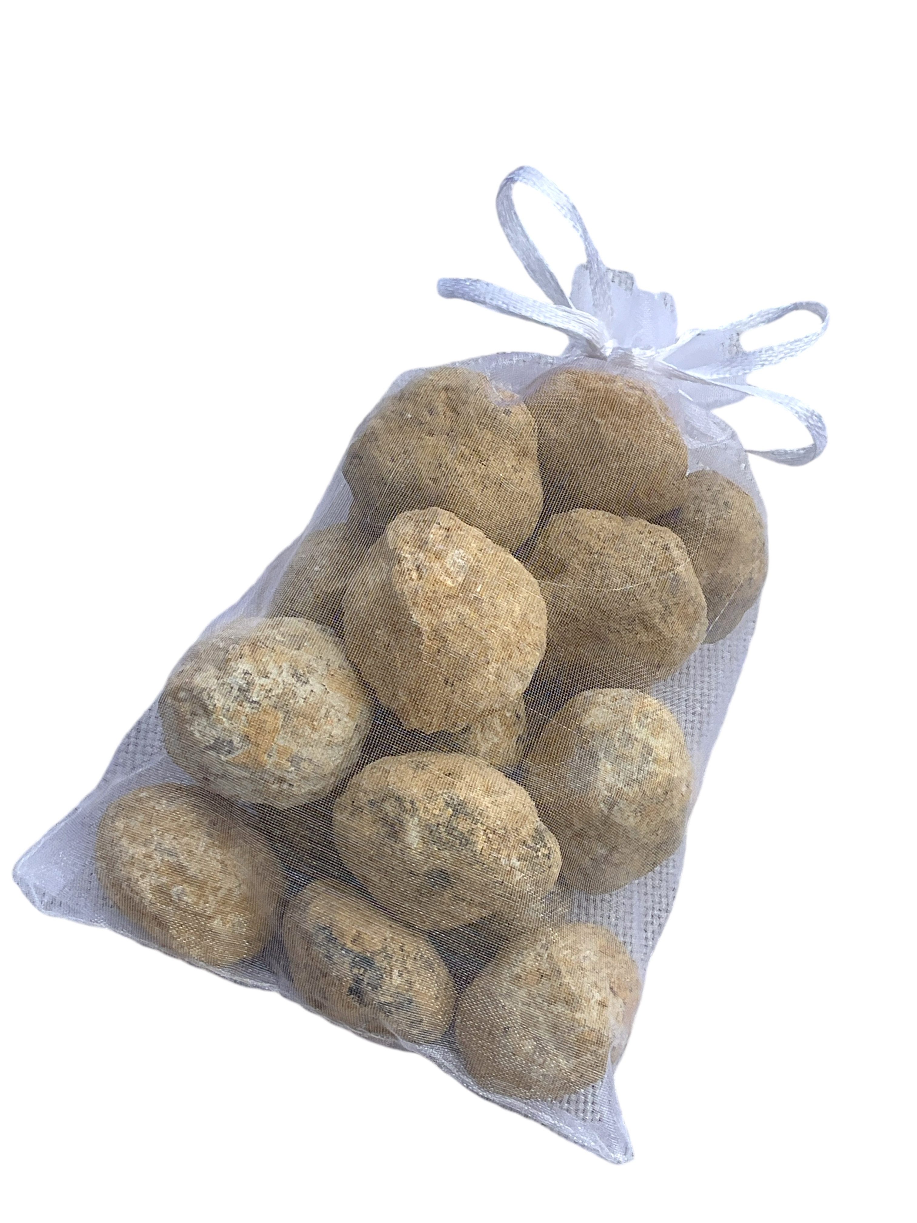 Steinfixx® Mineralstein Quarz Minigeoden Set zum selber aufbrechen 20 Stück 1-2cm, (herrlicher Partyspass, 1-St., Glücksgeoden), Verpackt in Säckchen mit Anleitung zum bearbeiten