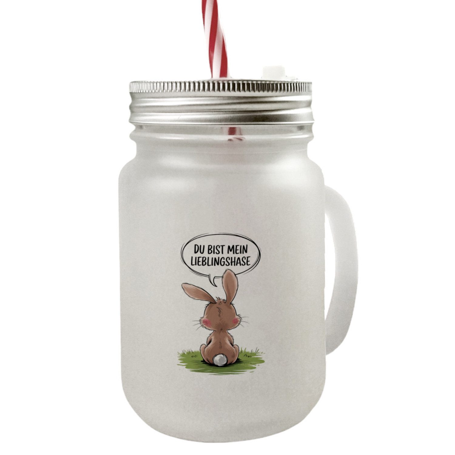 Glas Du bist mein Lieblingshase Mason Jar Henkel Trinkglas mit Deckel