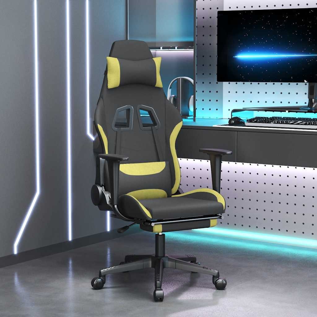 vidaXL Gaming-Stuhl Gaming-Stuhl mit Massage & Fußstütze Schwarz und Hellgrün Stoff (1 St)