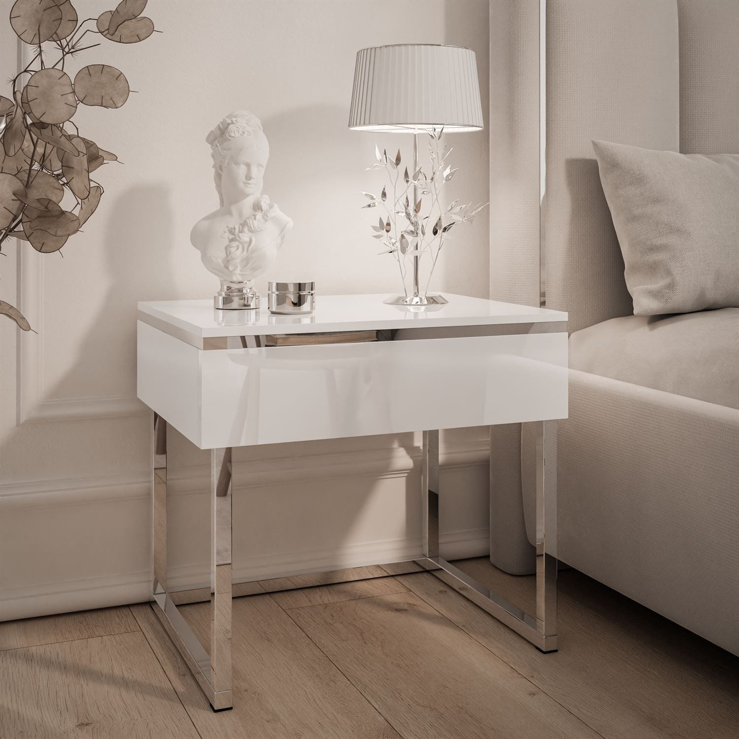 Lookway Nachttisch AURORA SILVER auf silbernem Gestell (1x Nachttisch), Bre günstig online kaufen