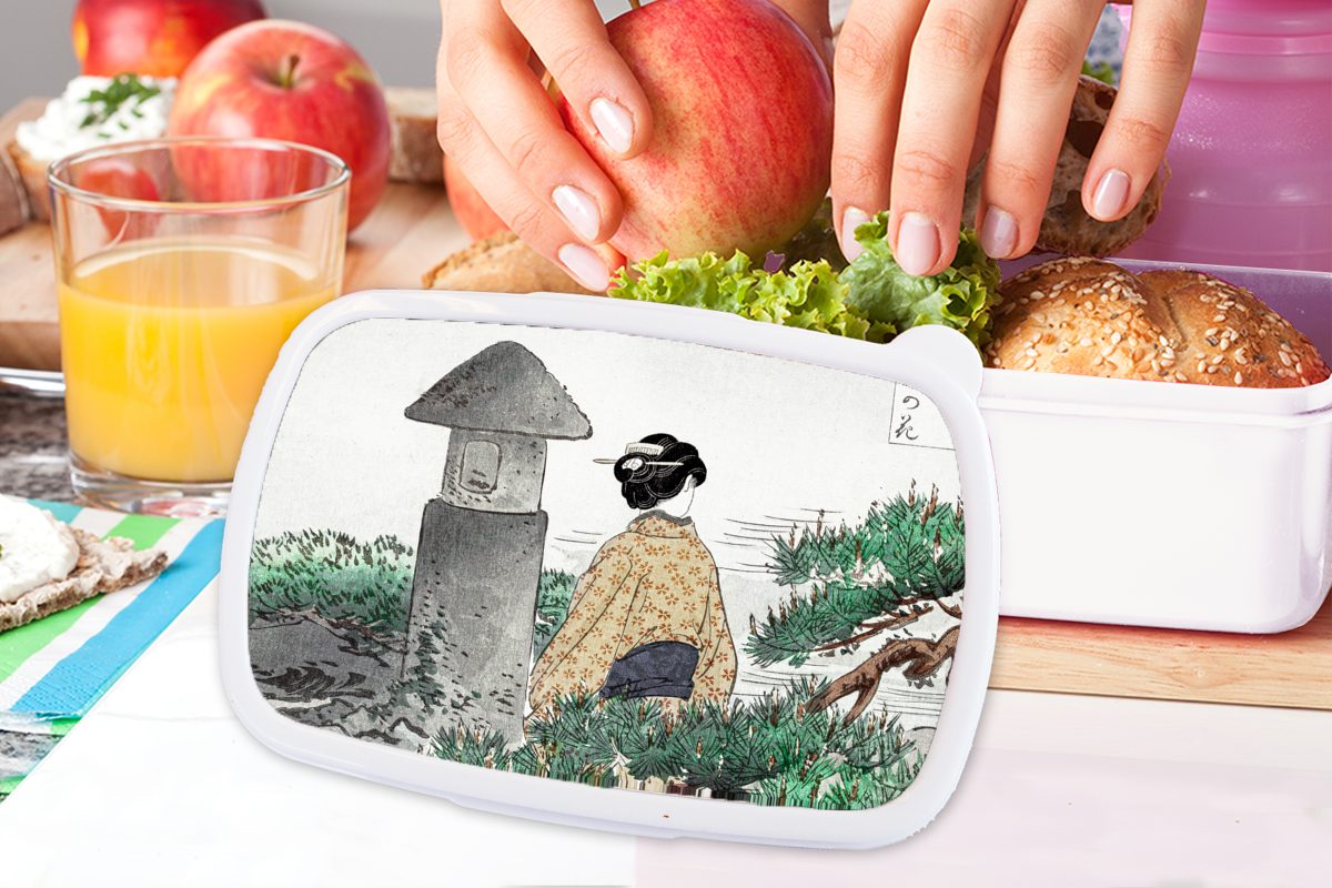 Kunststoff, Brotdose, Frau - Kimono, für (2-tlg), weiß und Brotbox - und Kinder Erwachsene, für - Natur Jungs MuchoWow Lunchbox Mädchen Japan