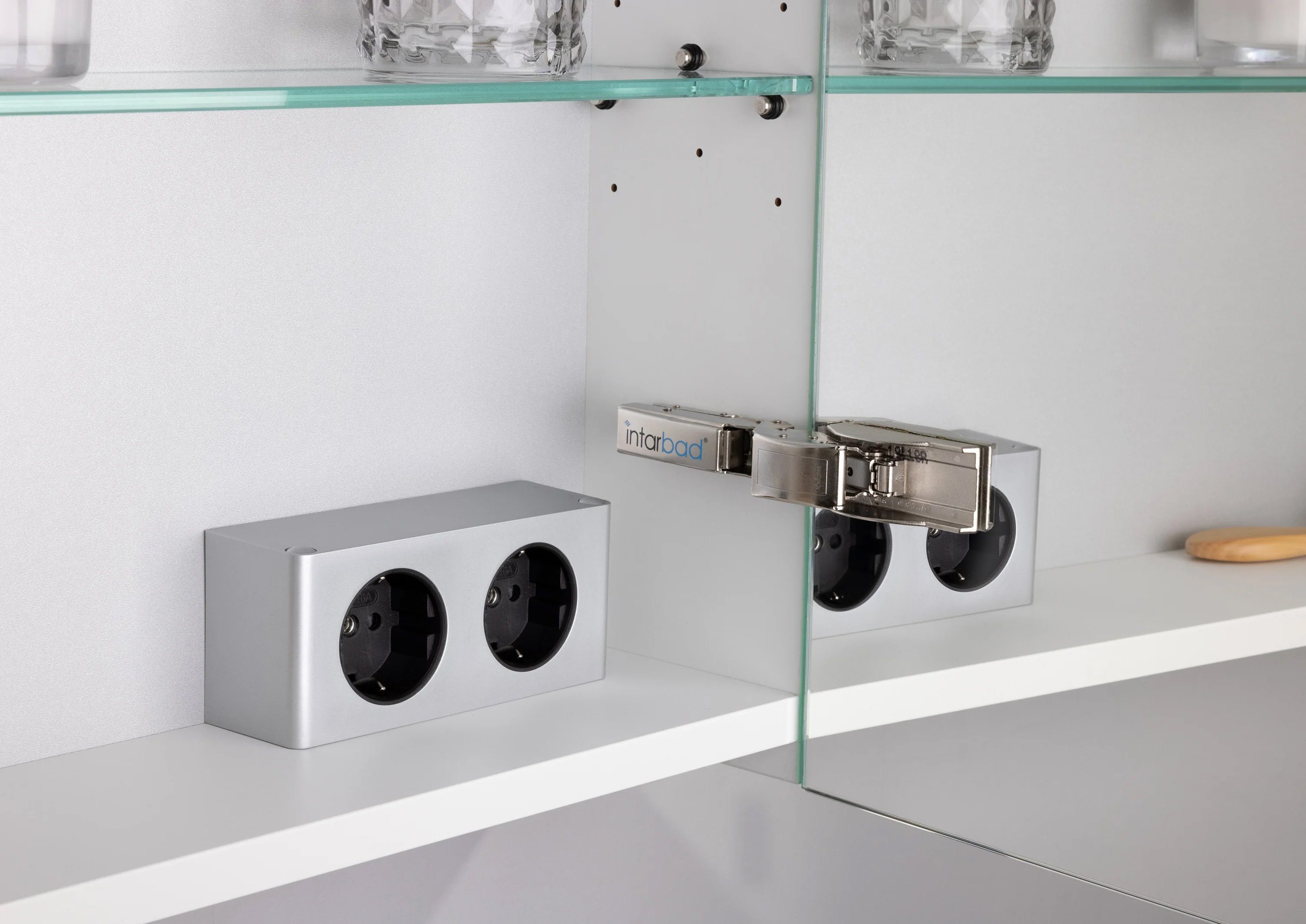 Intarbad Badezimmerspiegelschrank 80 cm 2 Türig ohne Beleuchtung Casella Eiche Grau Waschtisch