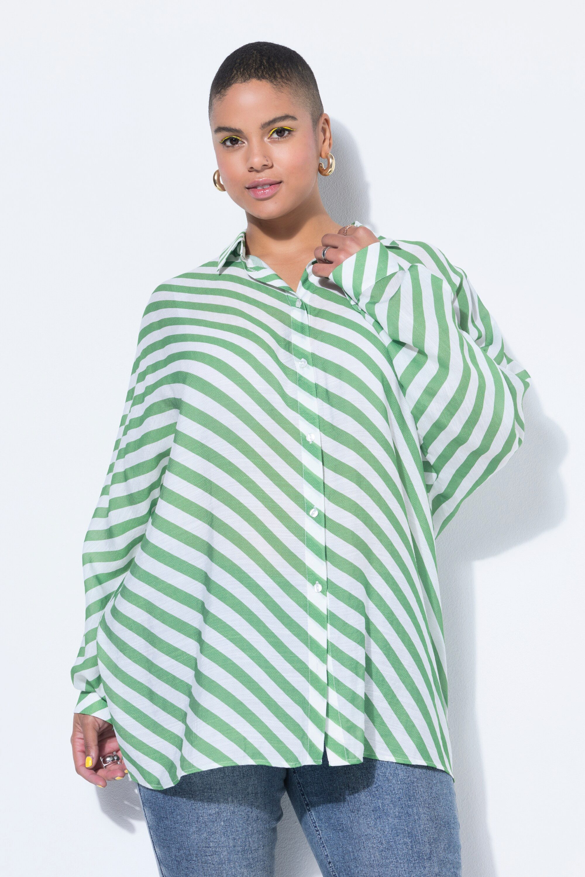 Hemdbluse Hemd leicht transparent Streifen Fledermausärmel