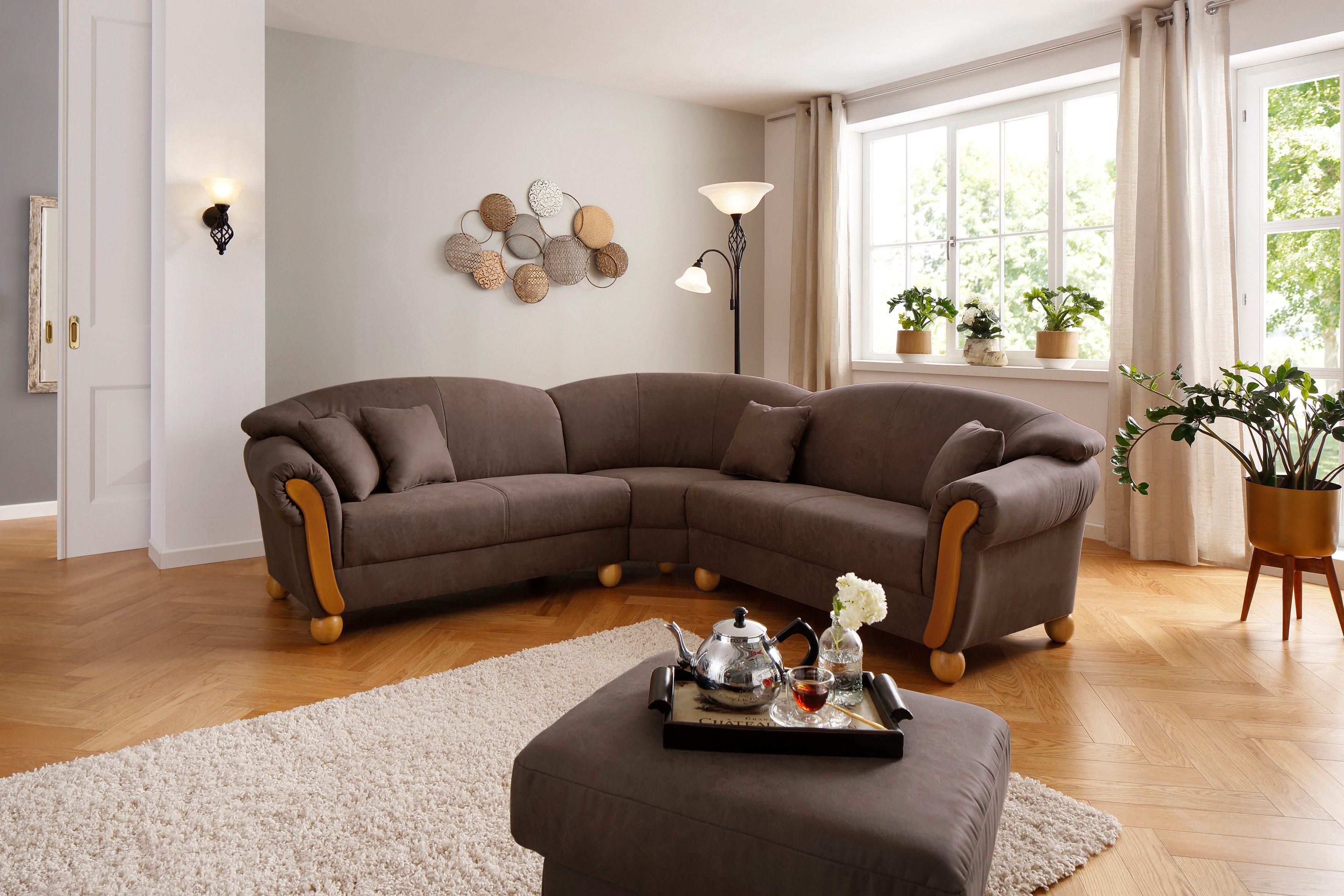 Home affaire Ecksofa Milano Vintage, L-Form, mit Federkern, Bezug in Vintageoptik, incl. 4 Zierkissen