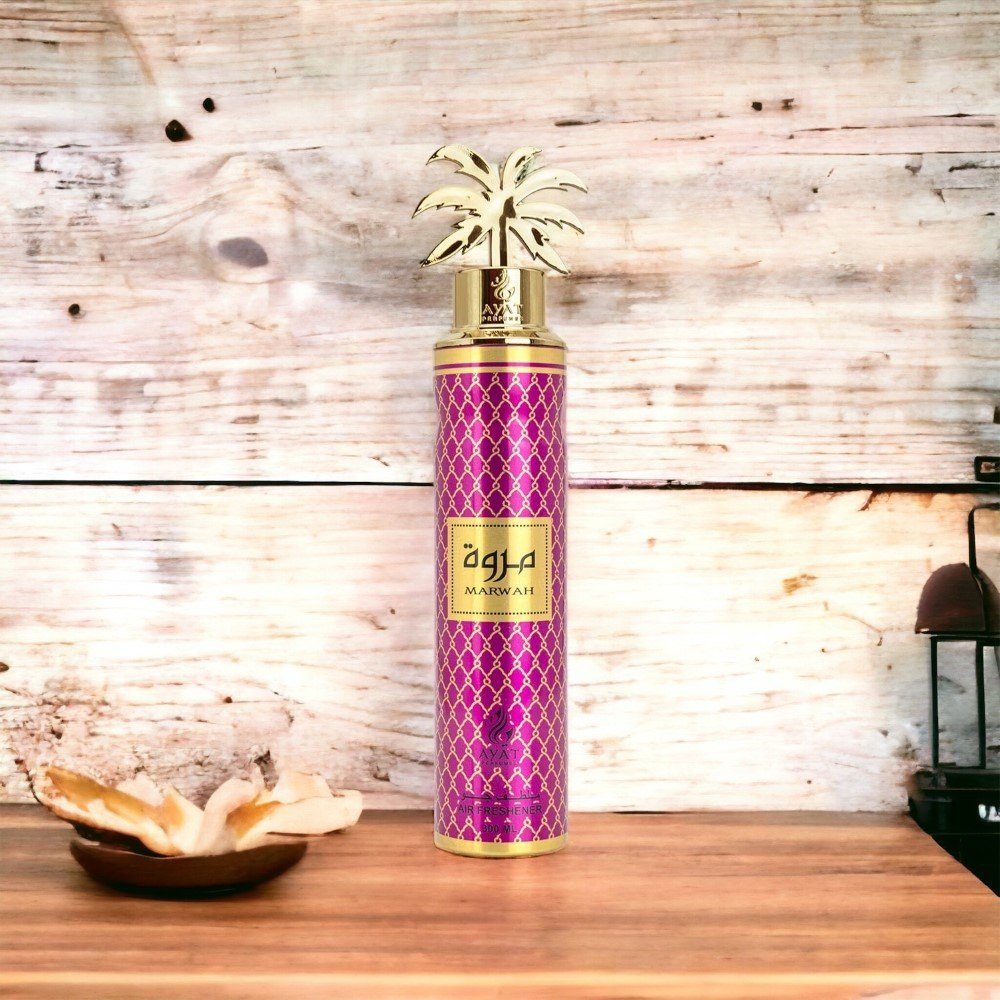 Ayat Perfumes Raumduft Frisch, süß, erfrischend. Dubai-Qualität für Zuhause, Auto, überall (1x MARWAH Raumspray, MARWAH Lufterfrischer Set), Exotischer Duft, effektiv gegen Gerüche, 300ml, Luxus aus Dubai