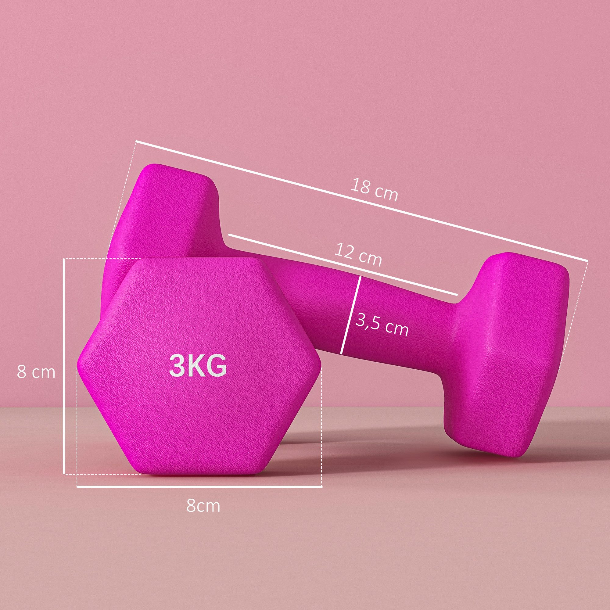 SPORTNOW Hantel-Set Hanteln mit Gewichten, Kurzhanteln aus Gusseisen, 2 x3 kg, Zuhause, (Kurzhantel-Set, sechseckiges Design), bodenfreundlich, rutschfest, Rosa