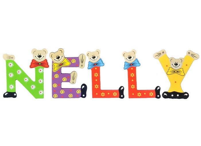Playshoes Deko-Buchstaben (Set 5 St) Kinder Holz-Buchstaben Namen-Set NELLY - sortiert Farben können variieren bunt