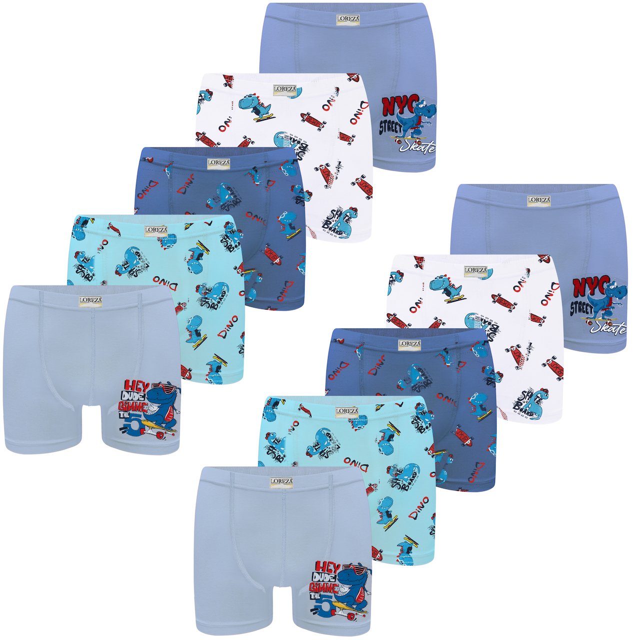10 Unterhosen 10-St) LOREZA Boxershorts Jungen Unterwäsche Baumwolle Boxershorts (Spar-Packung, - Dinosauri aus