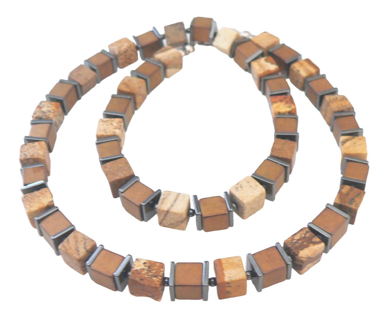 traumschmuck Collier 212c Collier Halskette Würfel Schmuckstein Edelstein Jaspis (inkl Schmuckbox), handgefertigt, Made in Germany