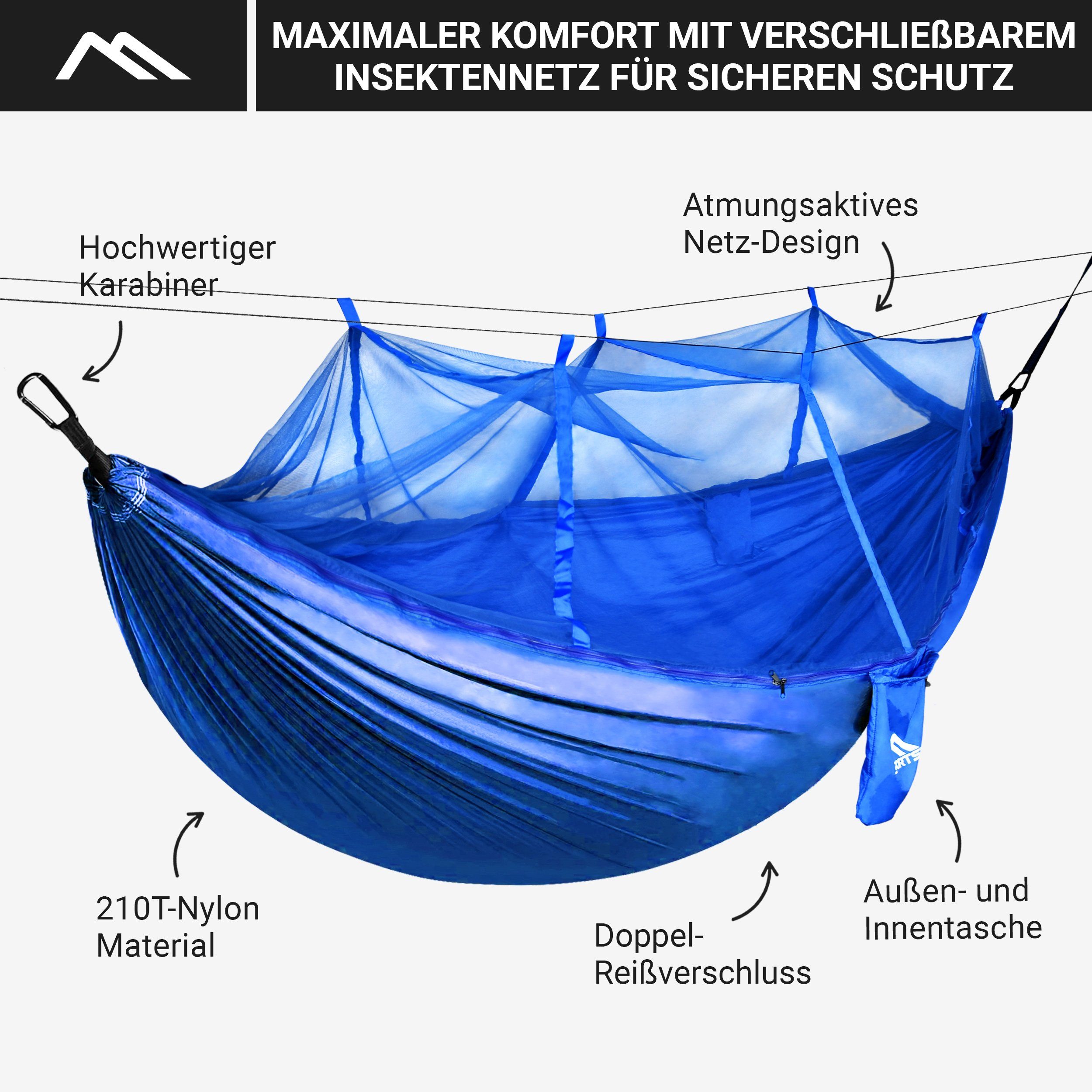 Hängematte MSports® extra Königsblau Hängematte mit Camping MSports Moskitonetz für leicht Outdoor Sonnenliege